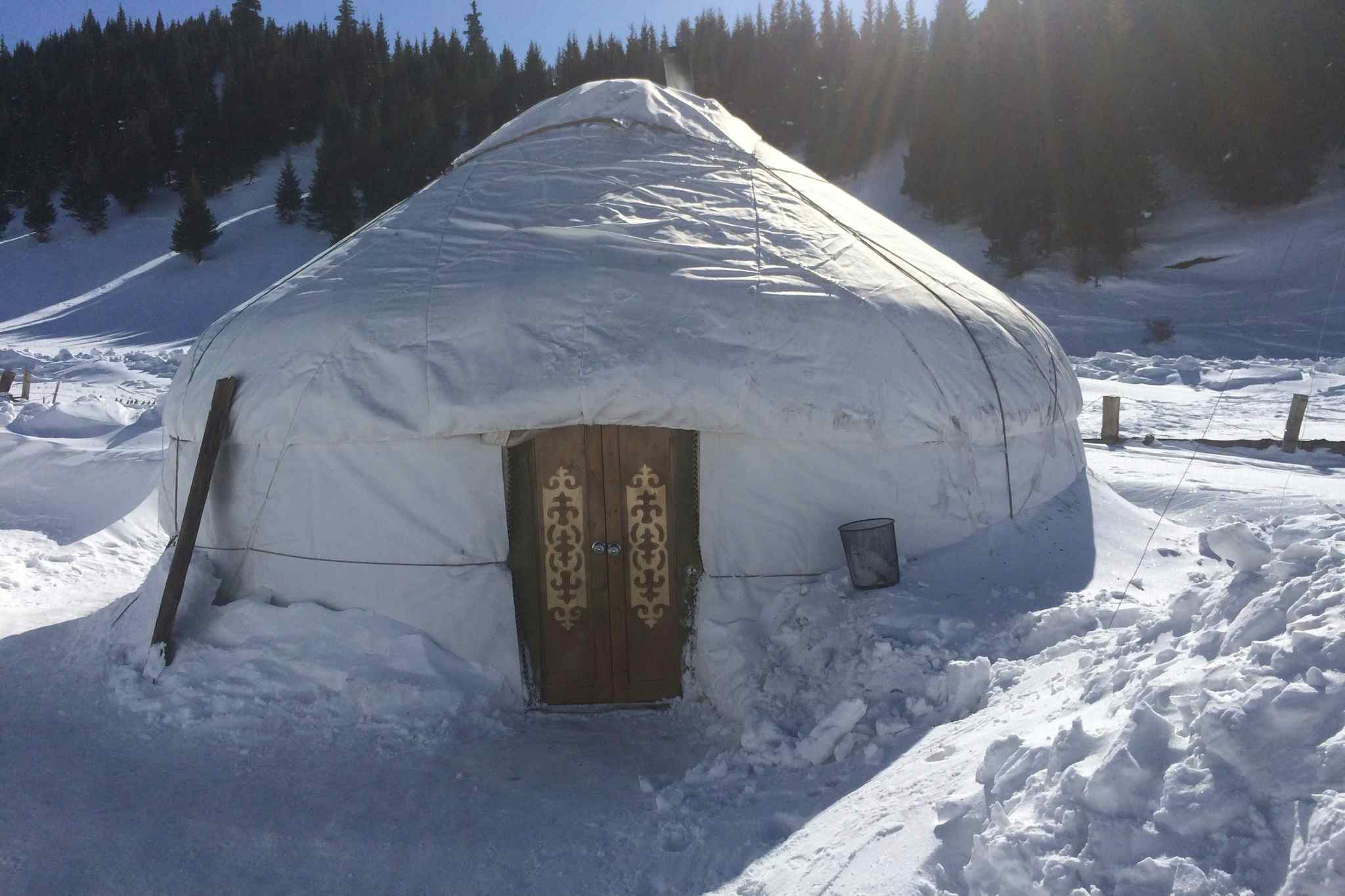 Kyrgyz Yurt in the snow at Jyrgalan Yurt Camp