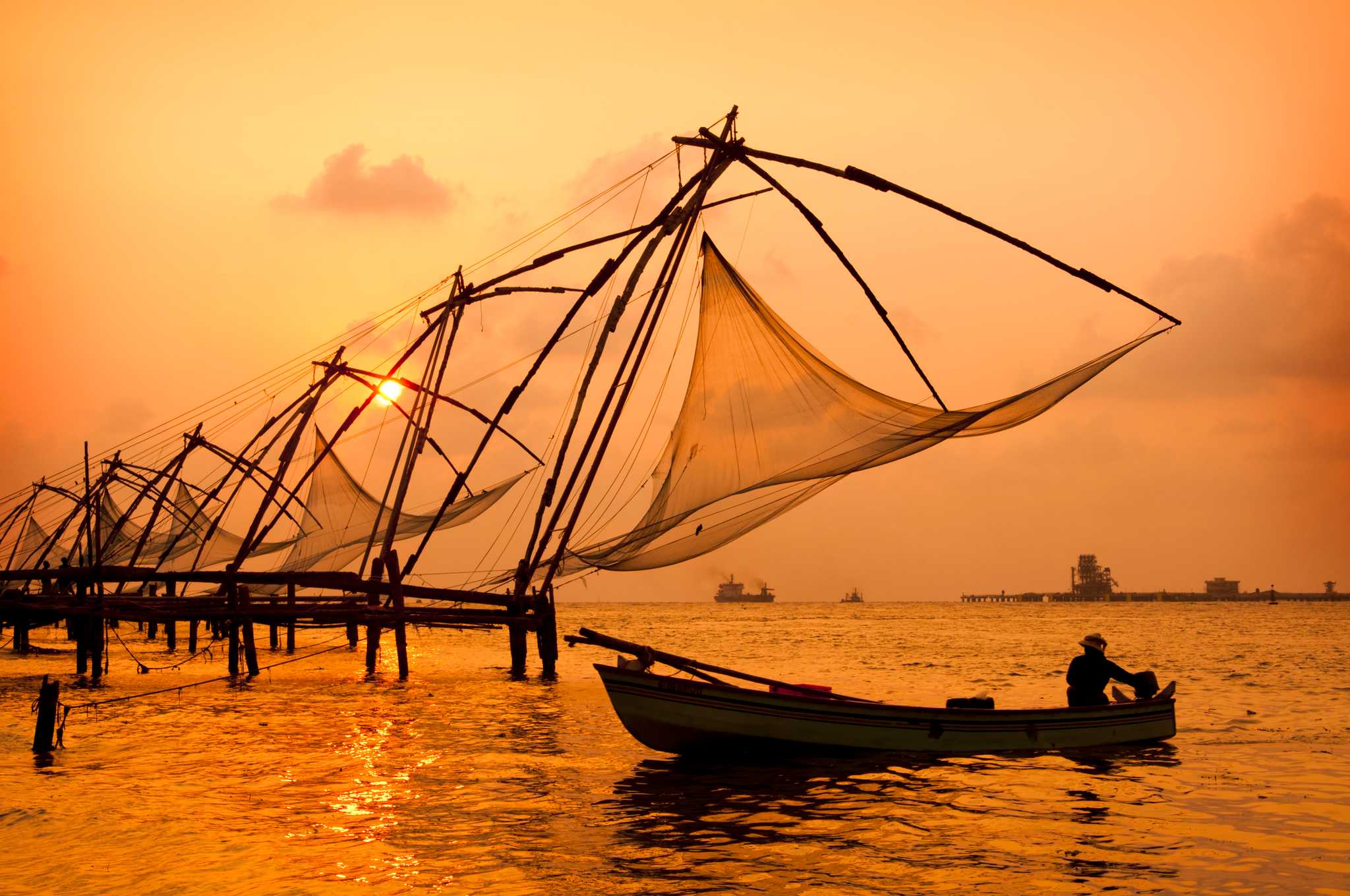 Famous fishing nets at Fort Kochi, Kerala, India. 