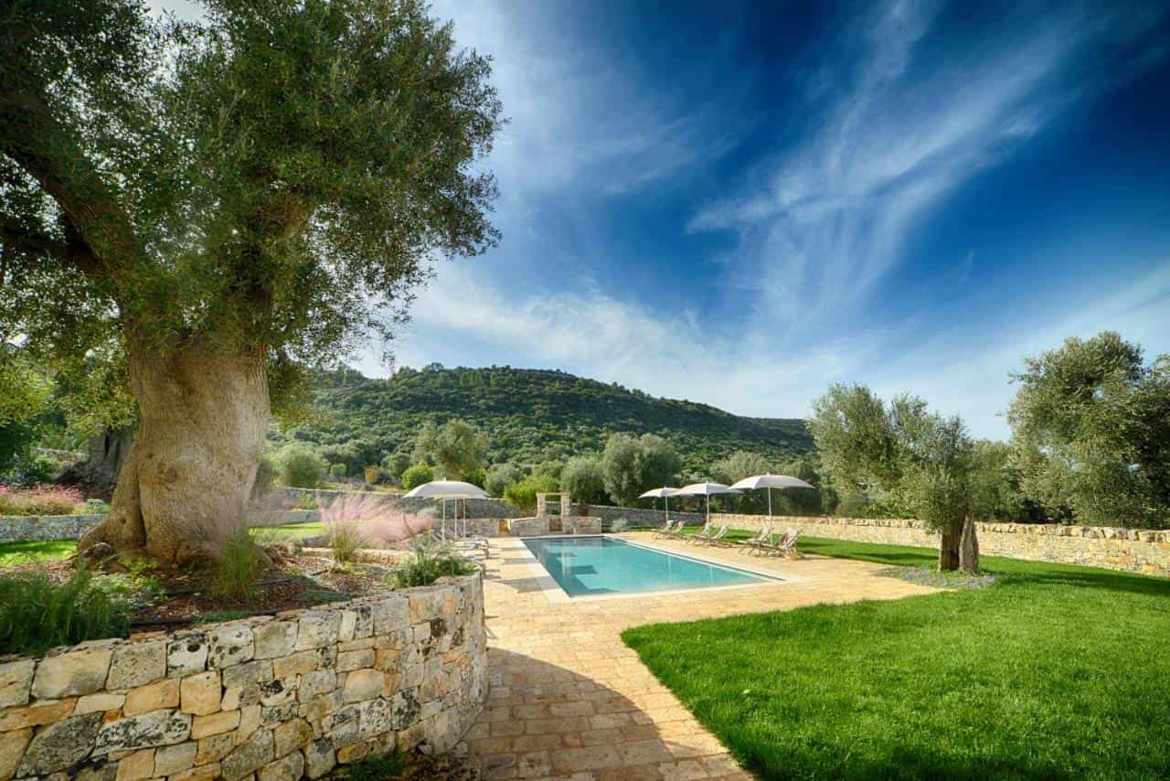 The pool at Masseria Morrone in the countryside of Ostuni, Italy.