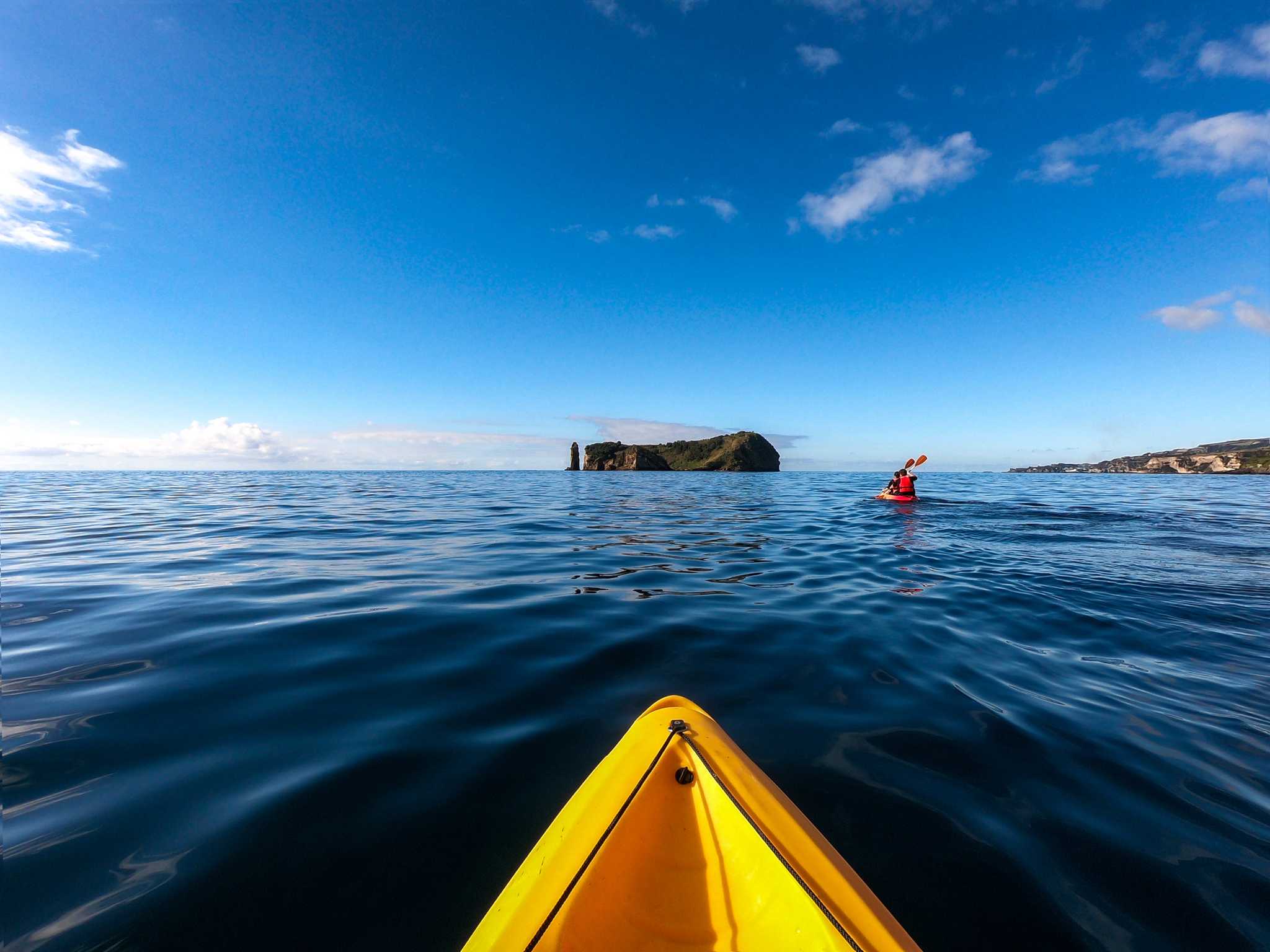 POV of a kayaker heading towards Islet Villa Franco, Azores. 