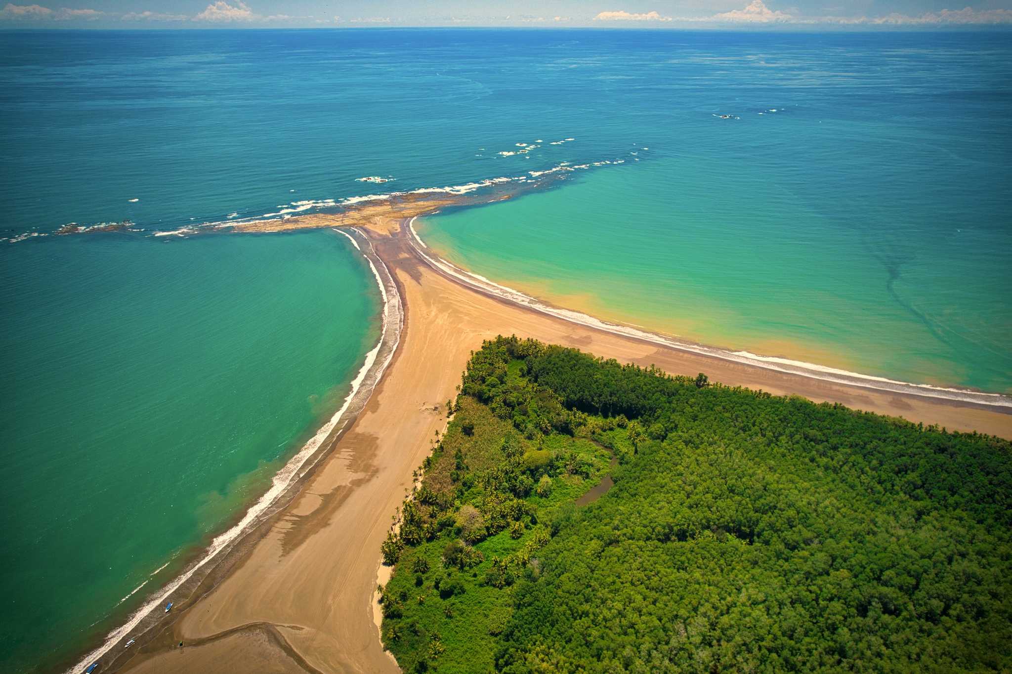 Aerial view of the national park Bahia Ballena in Uvita, Puntarenas, Costa Rica. 