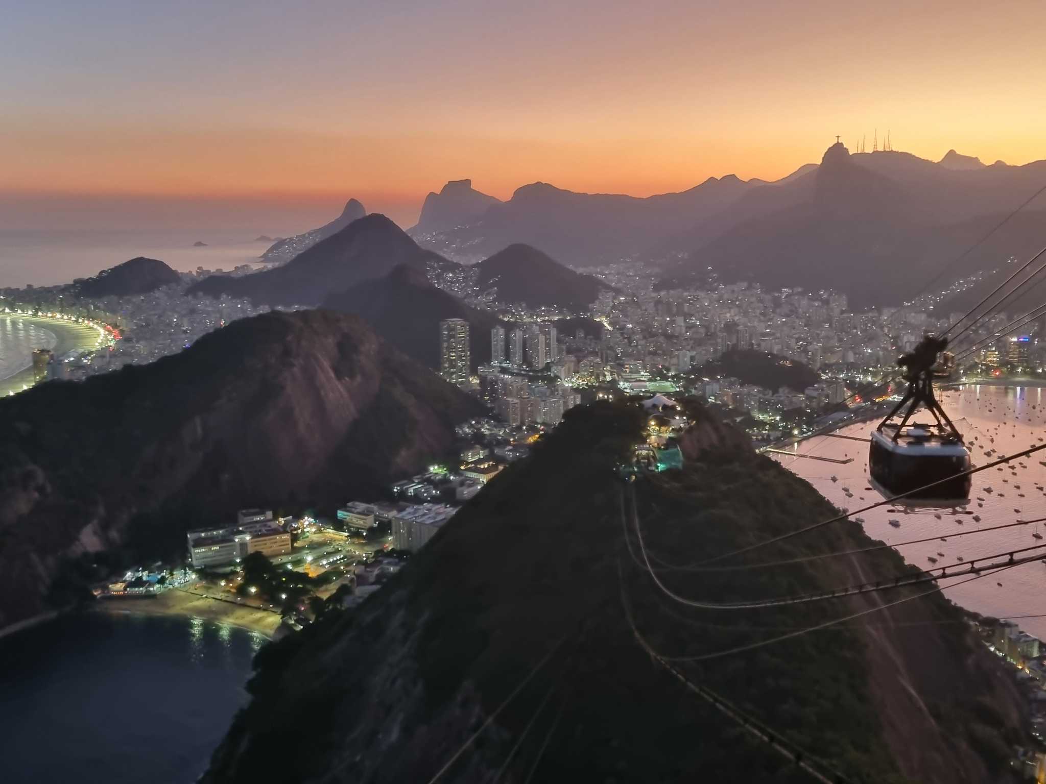 Sunset views from Pao Acucar (Sugarloaf Mountain) in Rio de Janeiro, Brazil