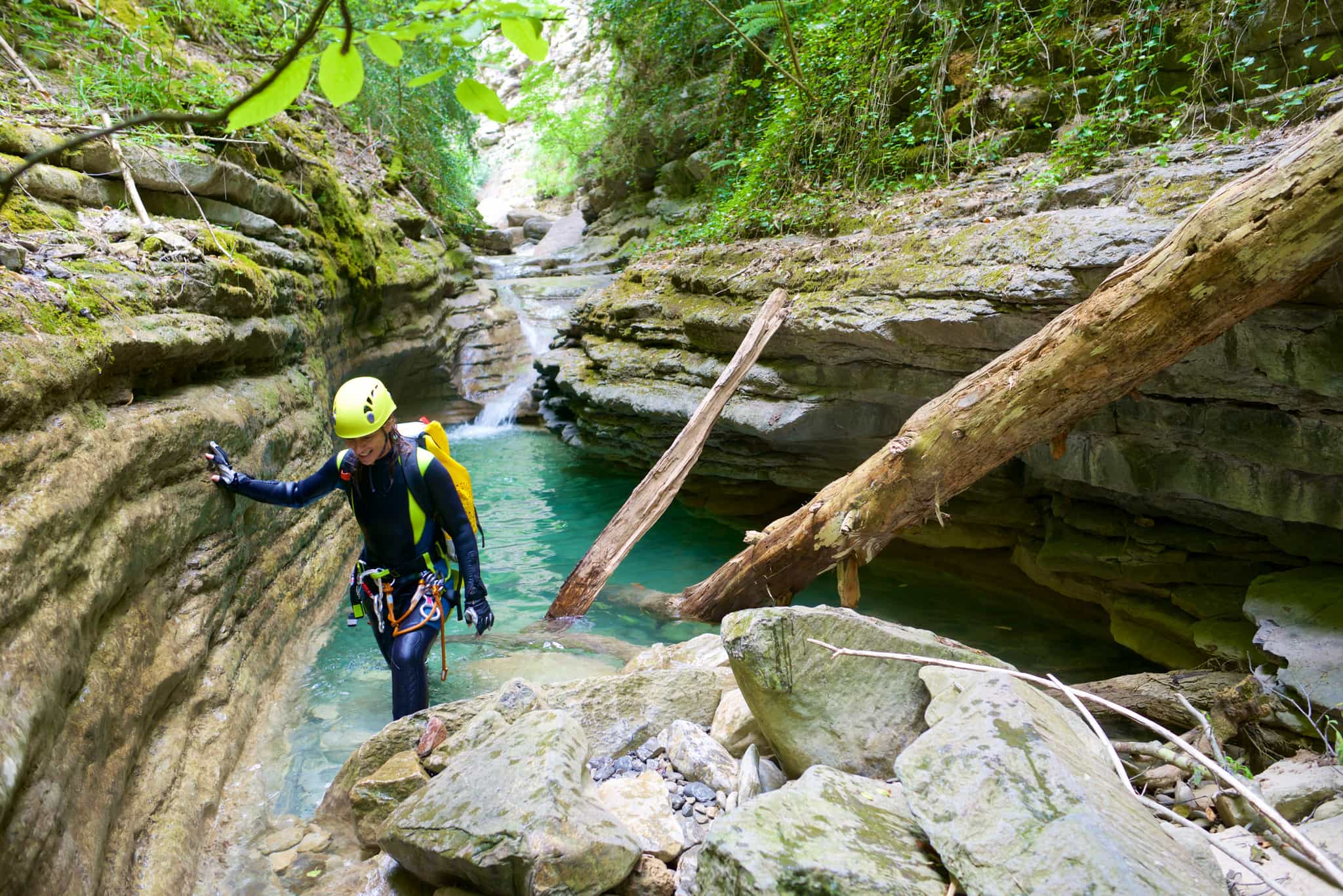 Canyoning in the Garganta Verde, Andalucia, Spain.