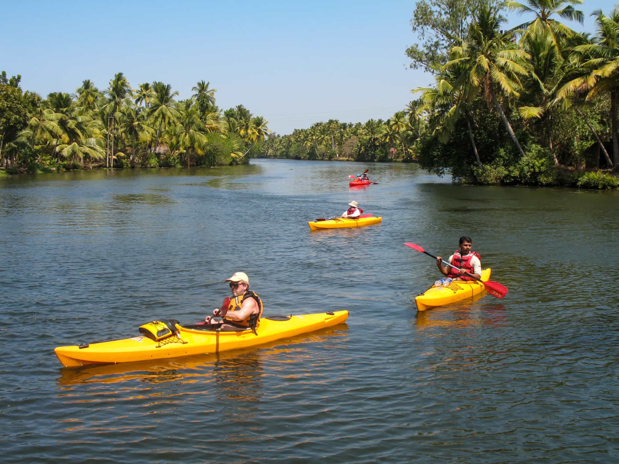 Kayakers paddling on the Keralan Backwaters, India