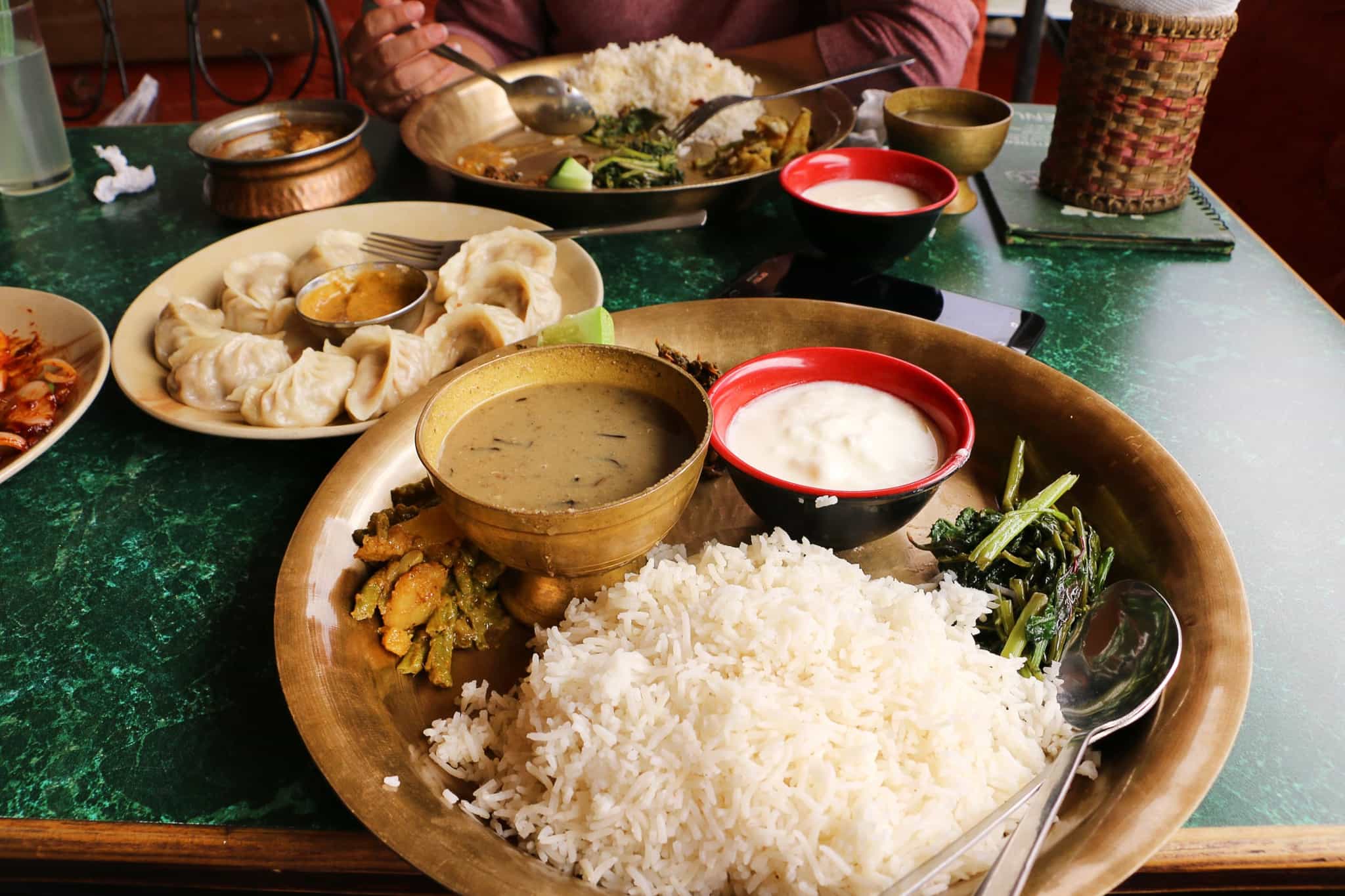 Traditional Dal Bhat meal (Nepalese rice and curry)