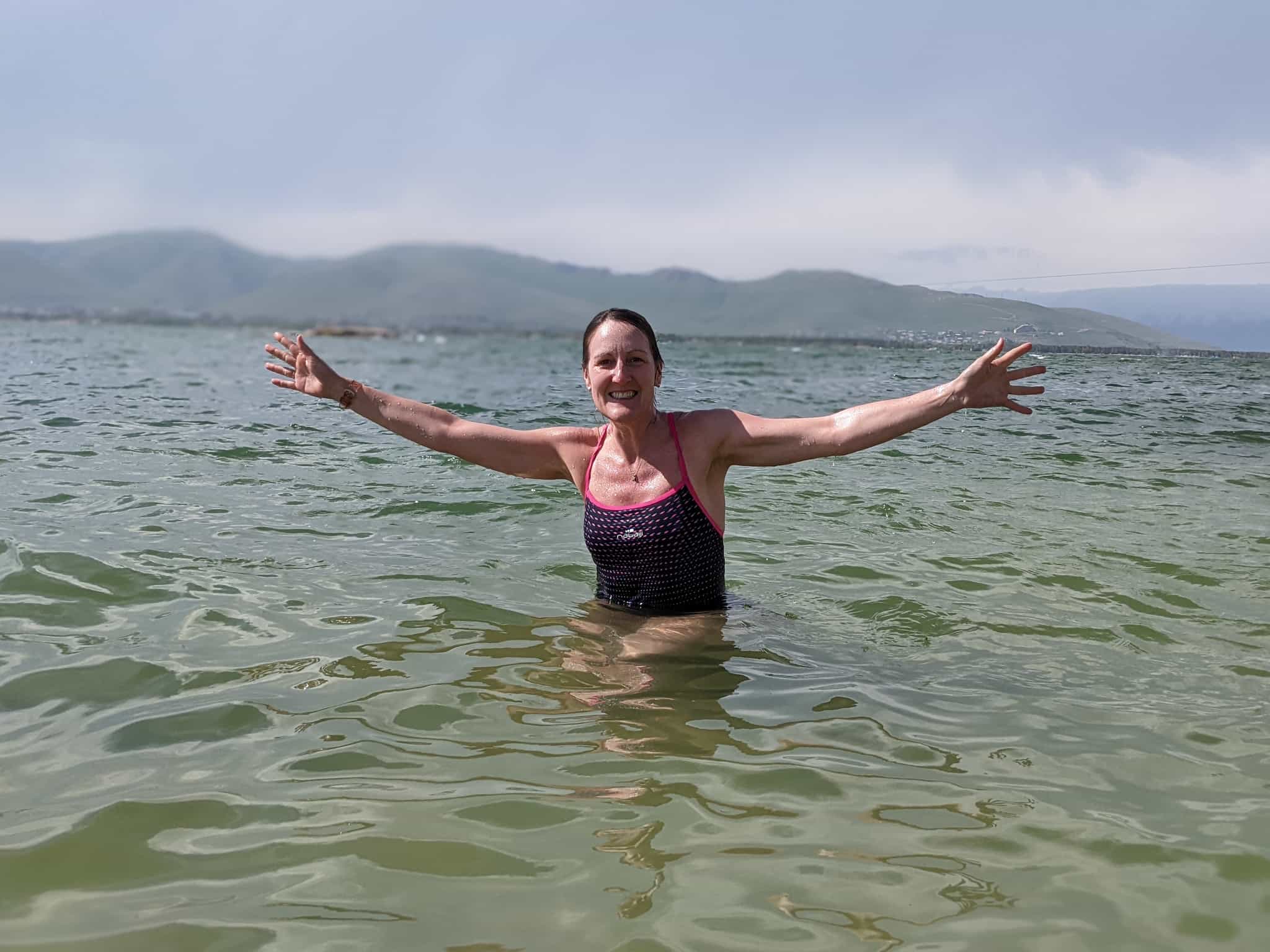 Swimming in Lake Sevan, Armenia. Photo: supplied by client to host, Arara Tours