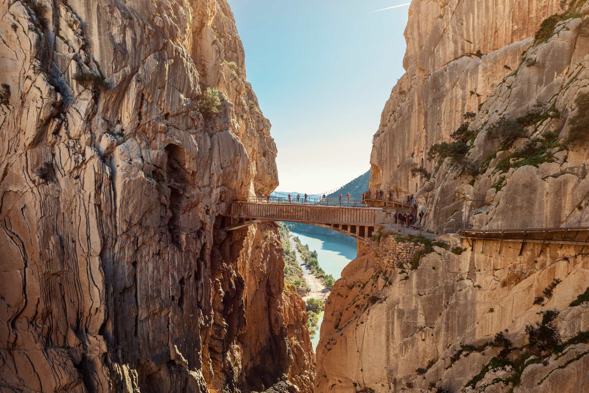 Hikers on the Caminito del Rey, Andalucia, Spain. 