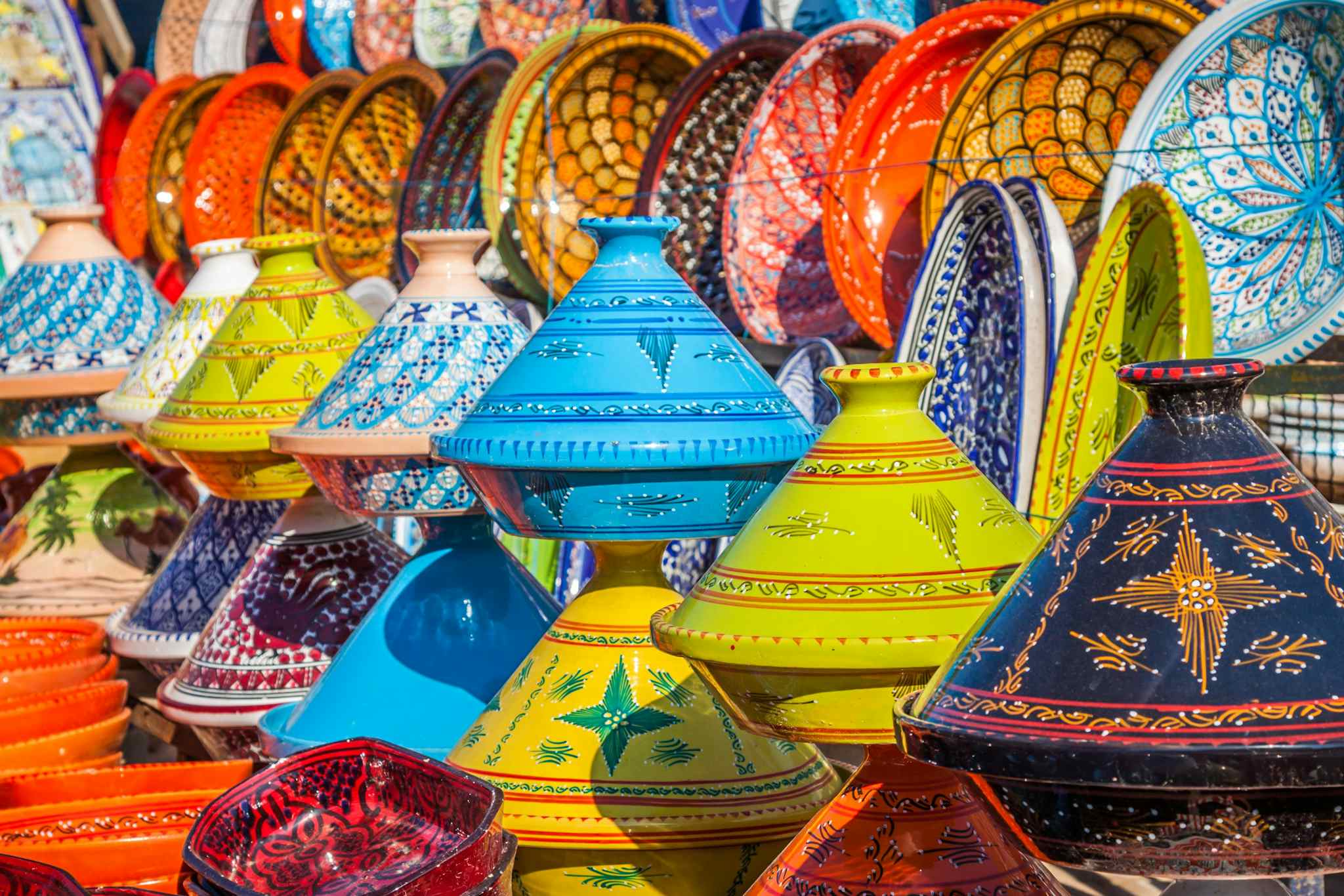 Colourful tagines in the markets of Marrakech