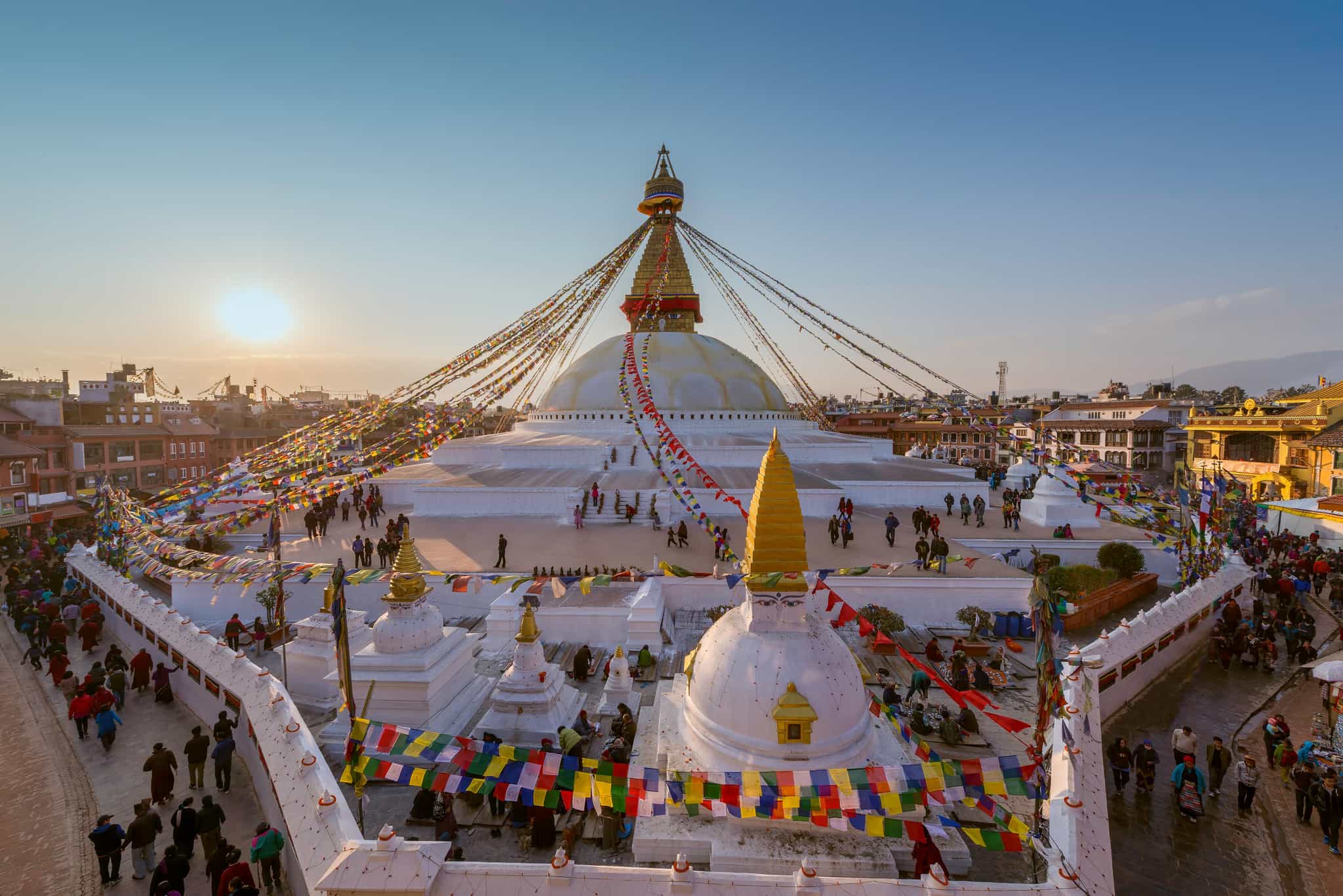 Sunrise view of Boudhanath Stupa in Kathmandu