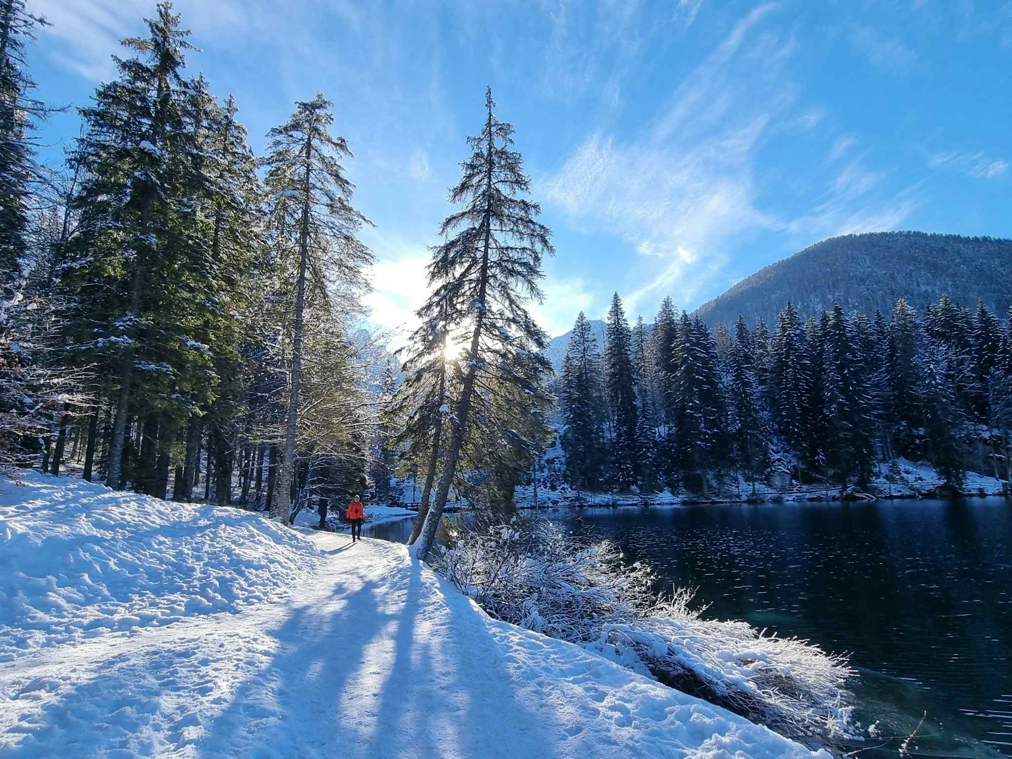 Fusine Lake in the snow, Julian Alps, Italy