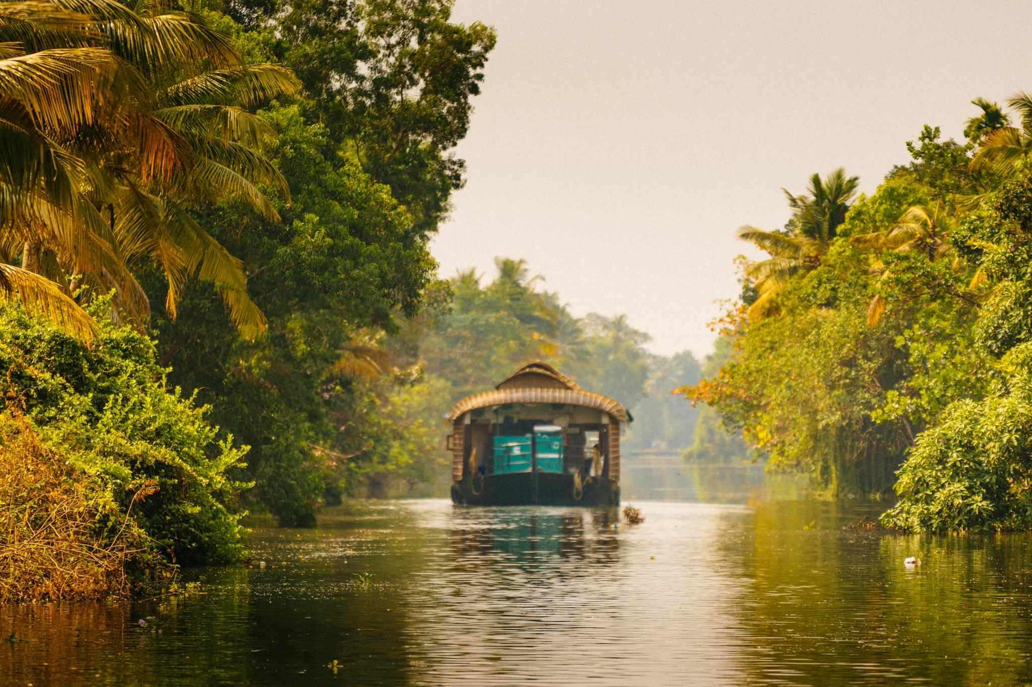 Houseboat on the Kerala Backwaters in South of India.
