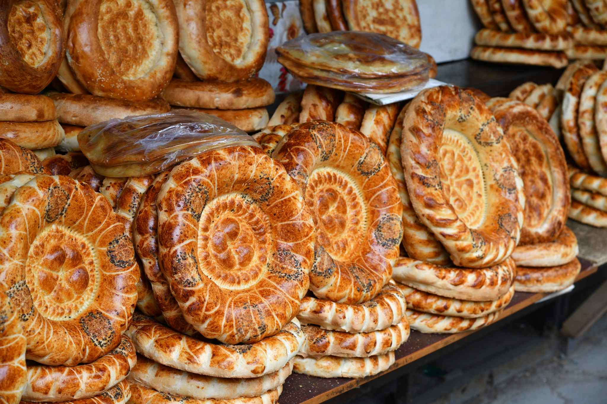 Typical Kyrgyz bread on a market in Bishkek, Kyrgyzstan