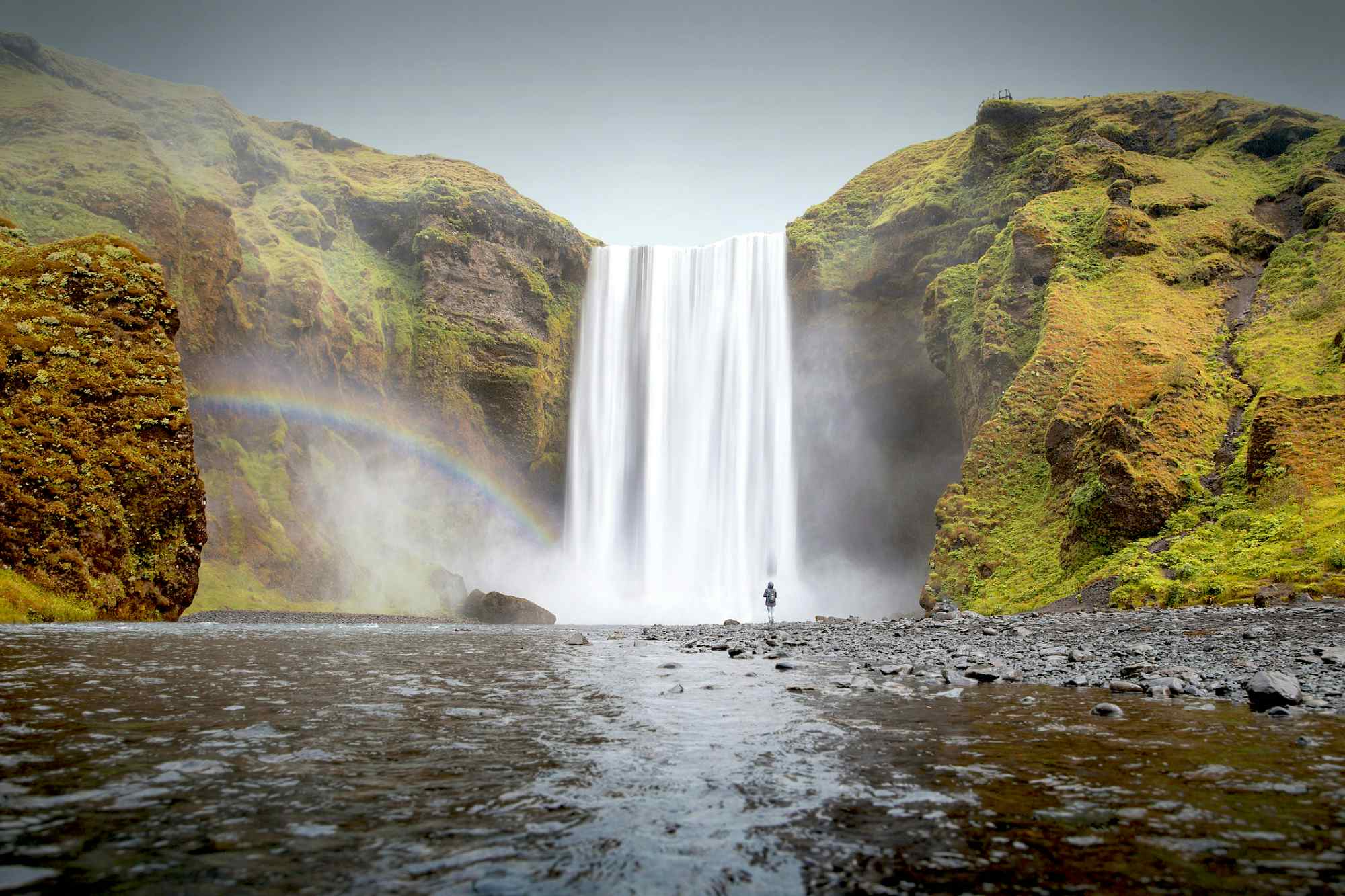 Cascading Skógafoss waterfall in Iceland