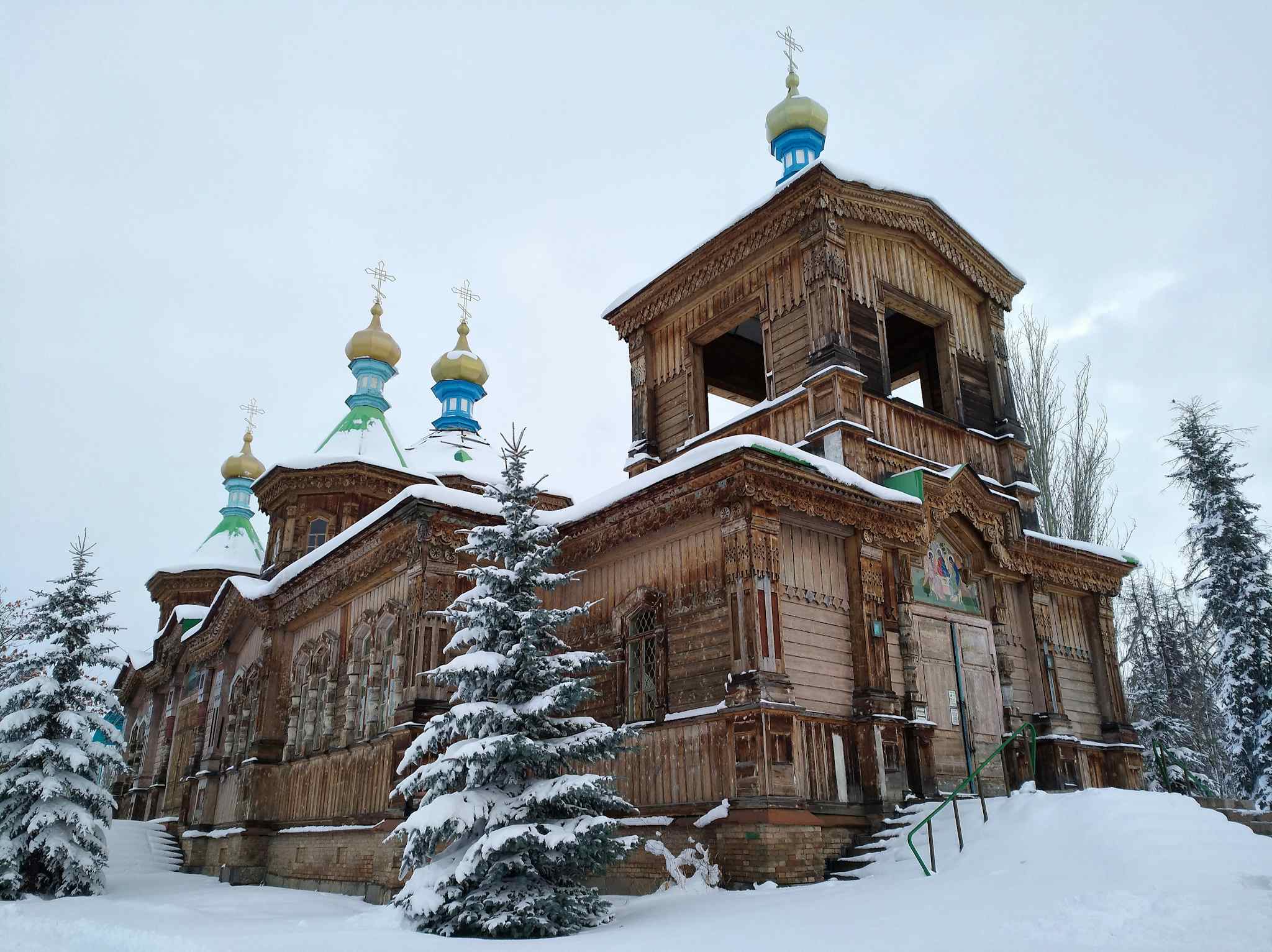 Orthodox Church covered in snow in Karakol, Kyrgyzstan