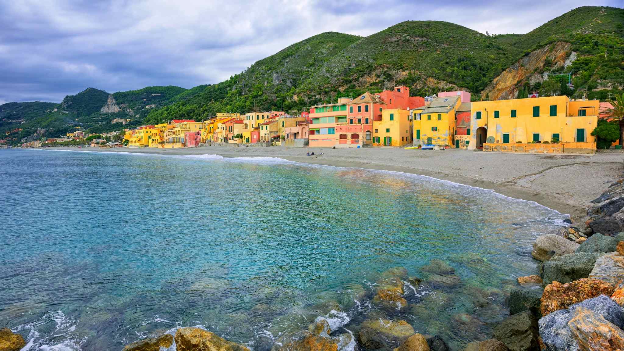 The colourful village of Varigotti built directly on the beach on the Italian Riviera
