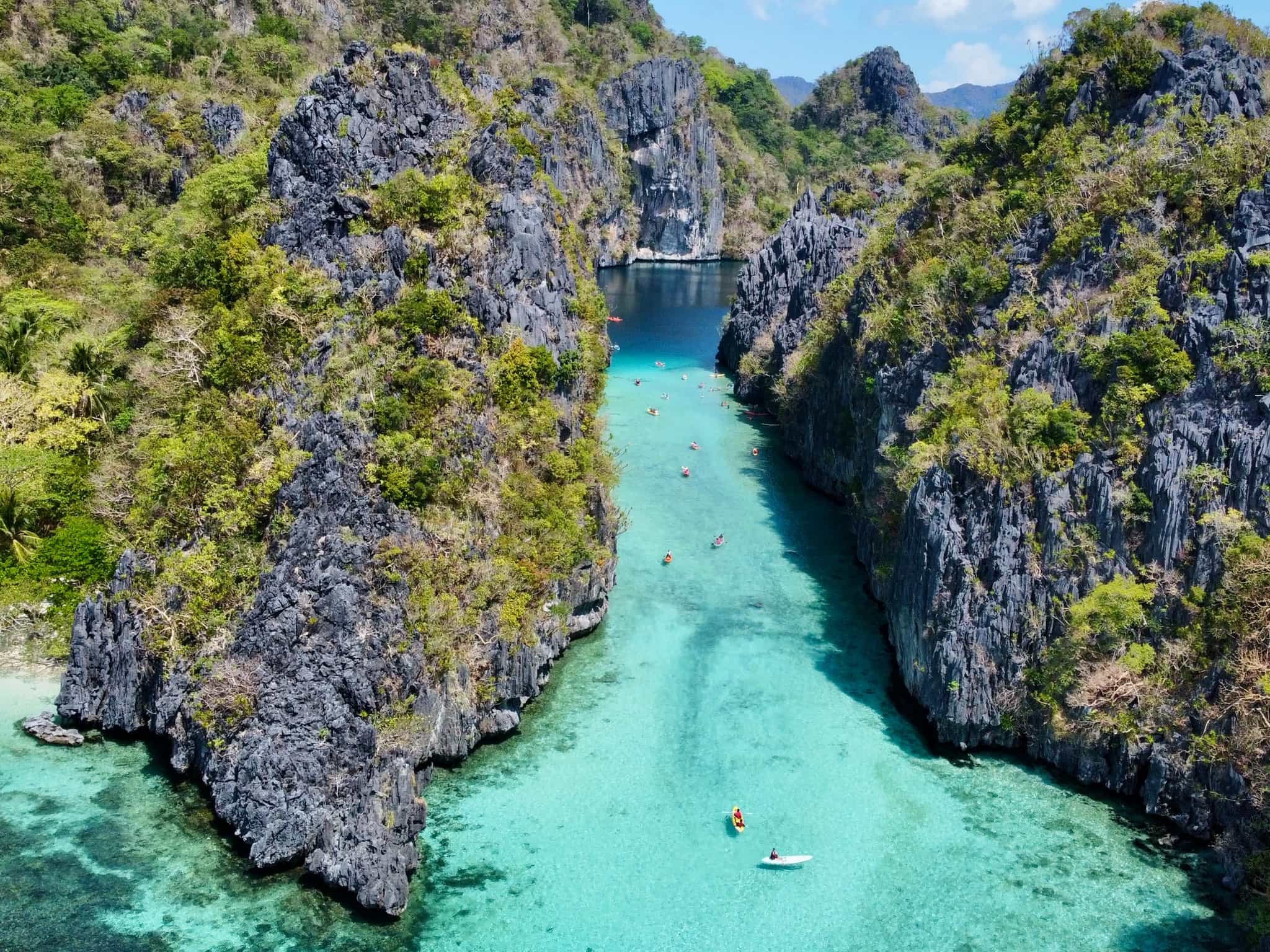 Kayaks going through a river in Philippines