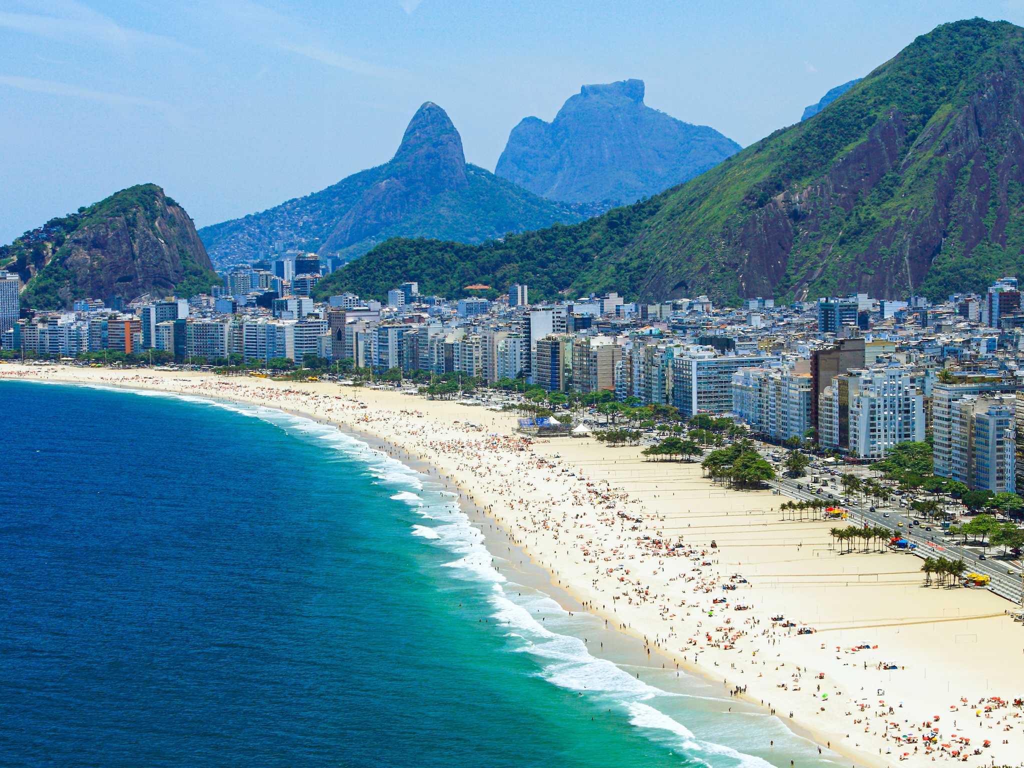 Aerial view of Copacabana Beach in Rio de Janeiro, Brazil