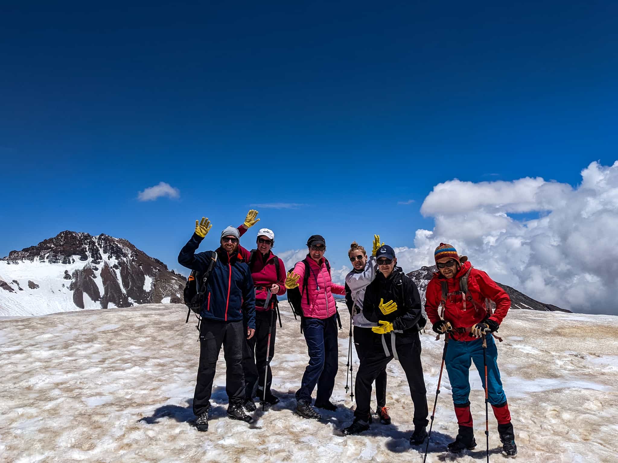 Group of trekkers on the south summit of Mount Aragats, Armenia.