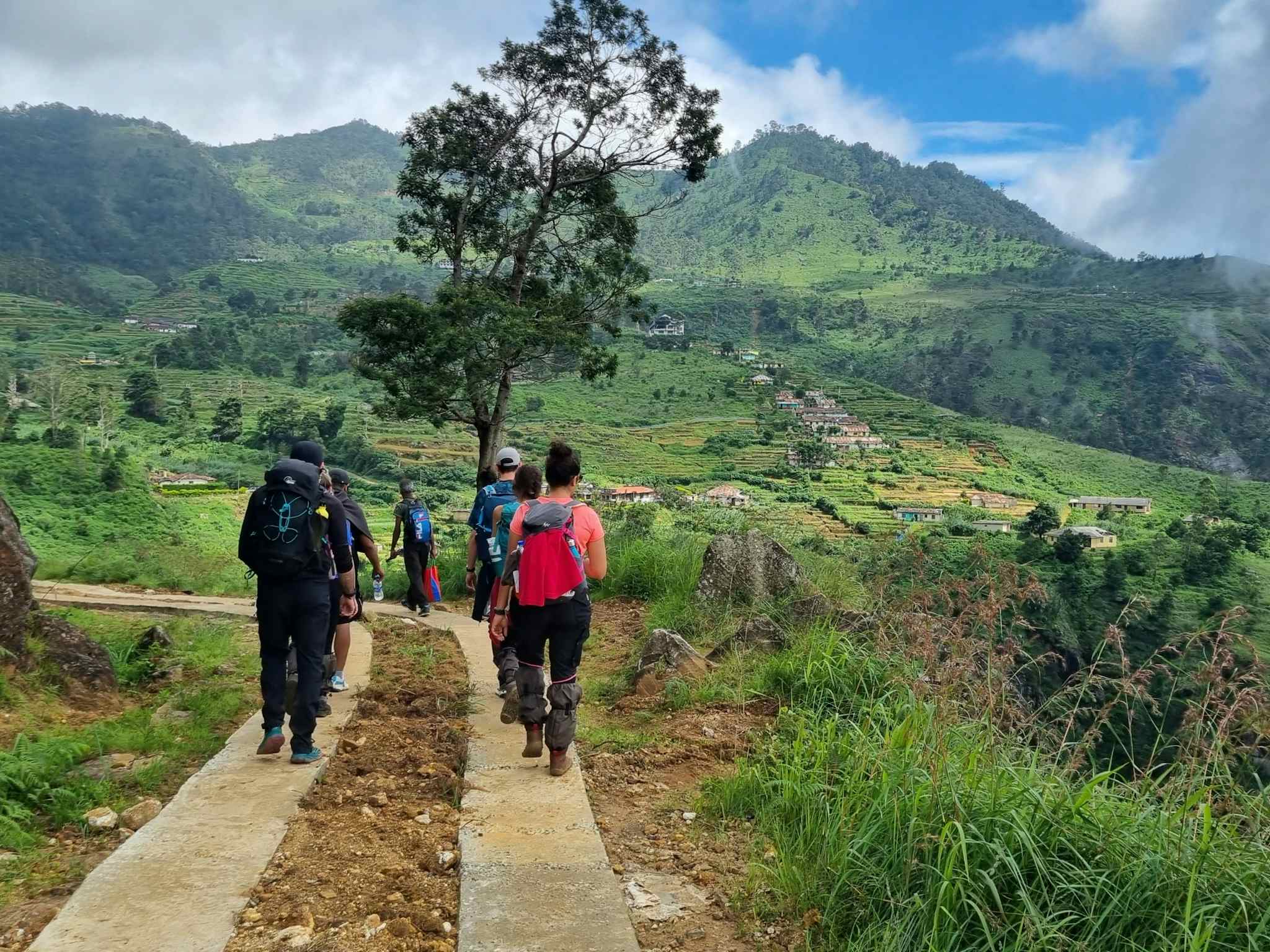 Group of hikers along the Pekoe Trail in Sri Lanka. 