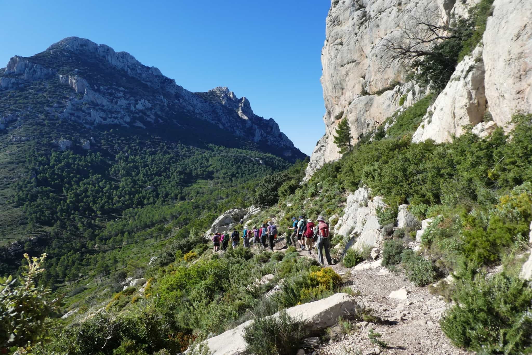 Hikers in the Aitana massif, Spain. 