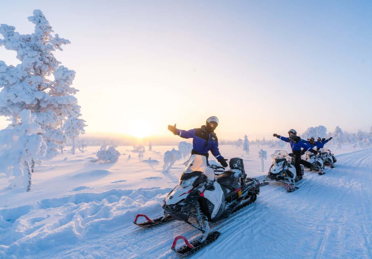 Snowmobilers in Pyha, Finnish Lapland.