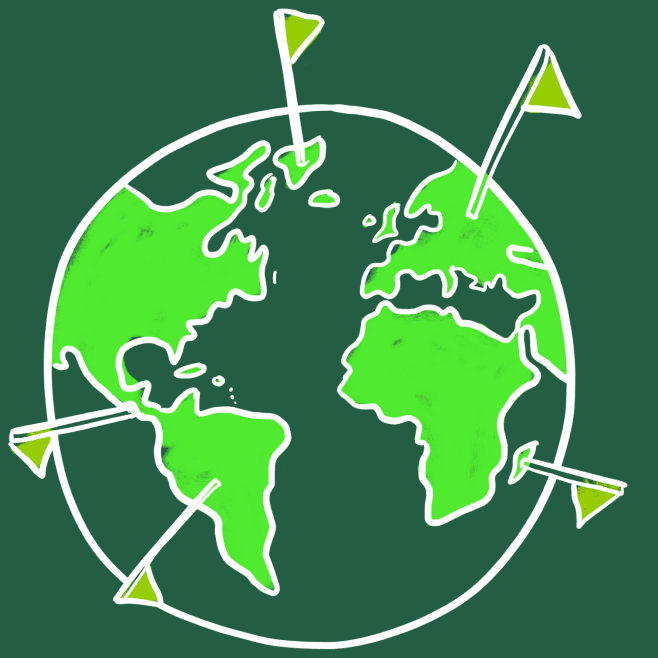 A globe illustration showing Much Better Adventures destinations