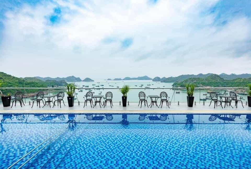 Rooftop pool at the Cat Ba Paradise Hotel, Cat Ba, Vietnam.
