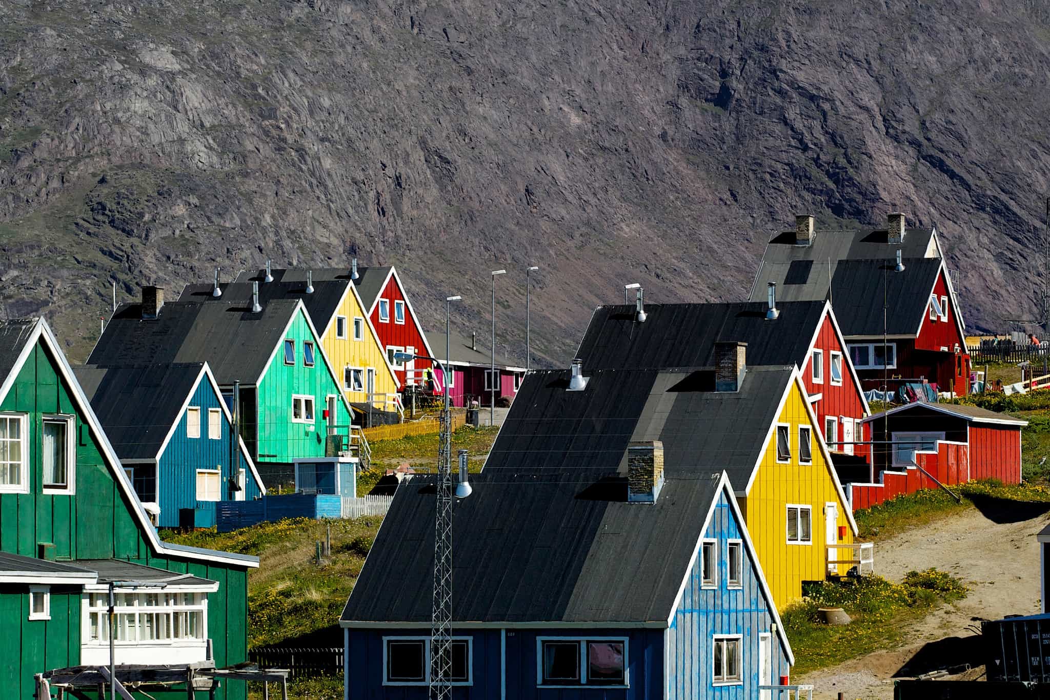 Colourful homes in the city Narsaq in South Greenland