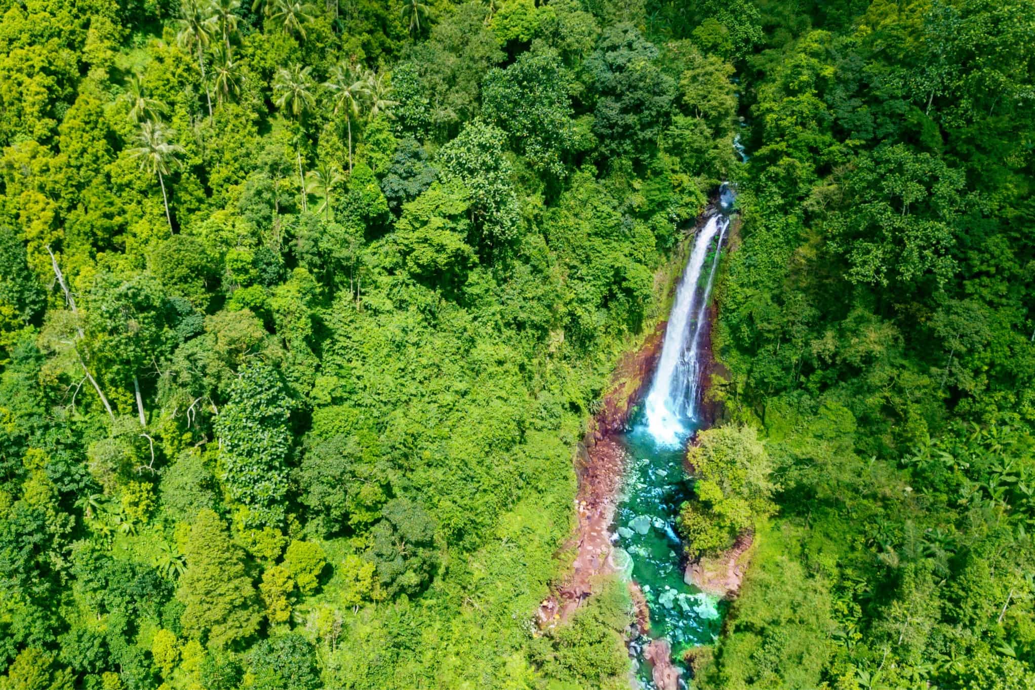 Aerial view of the Gitgit waterfall in Bali, Indonesia