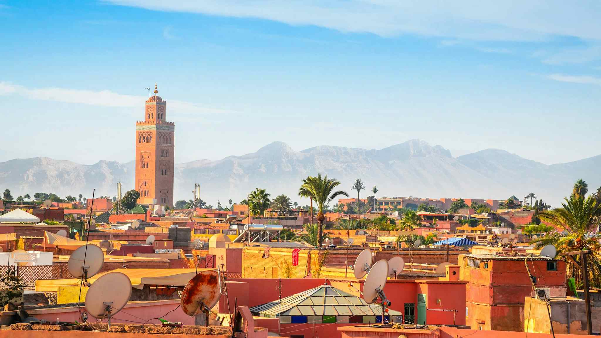 Panorama of the Old Medina in Marrakesh, Morocco. 