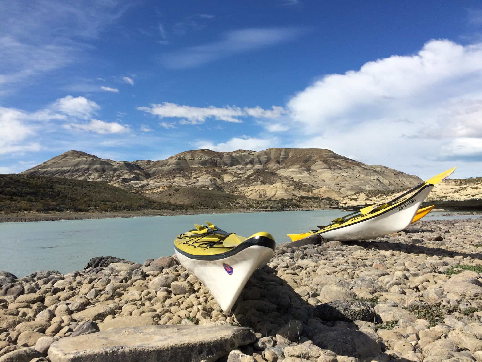 Kayaks on Leona River, Patagonia