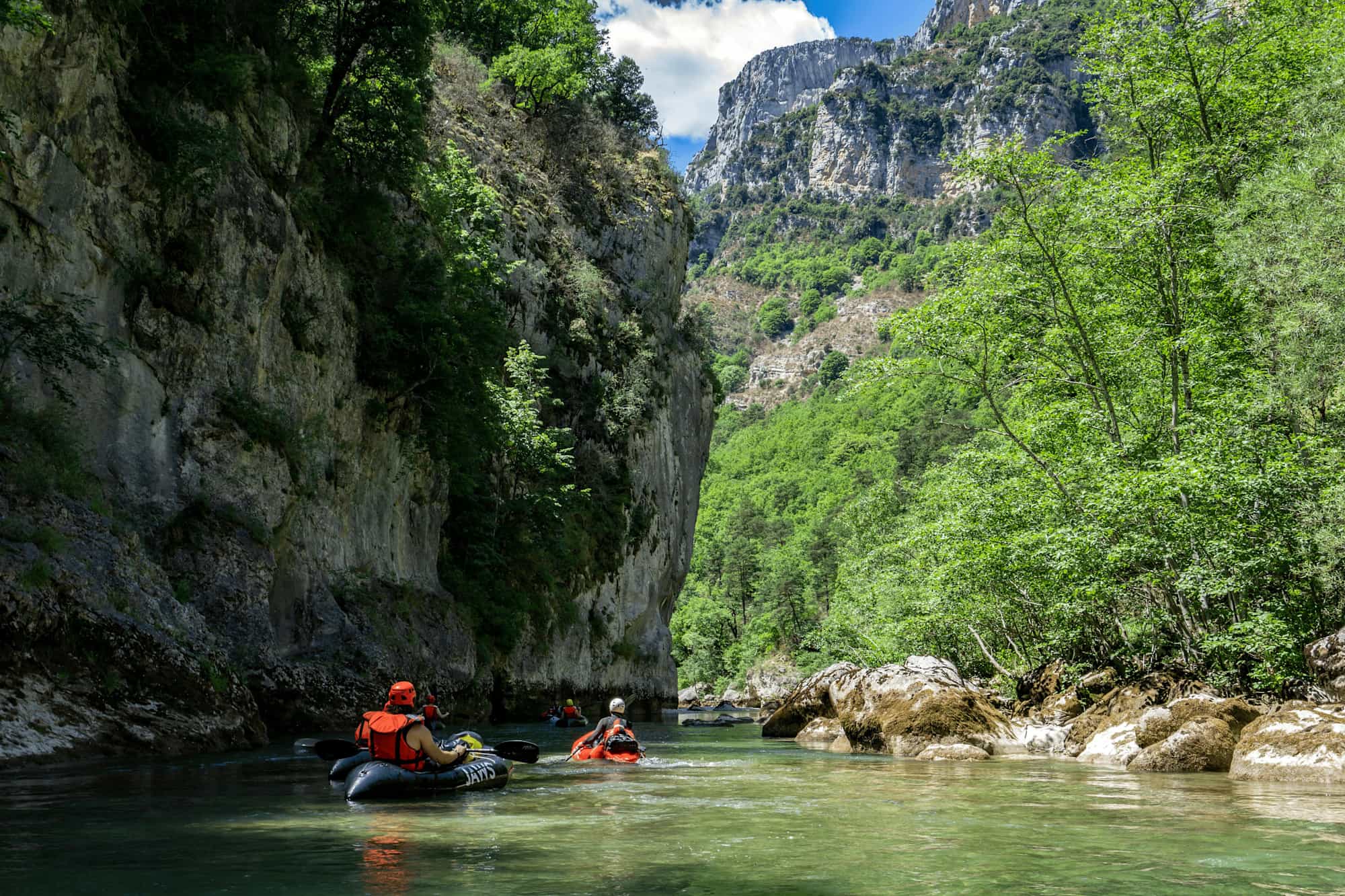 Packrafters in the Verdon Gorge, France.