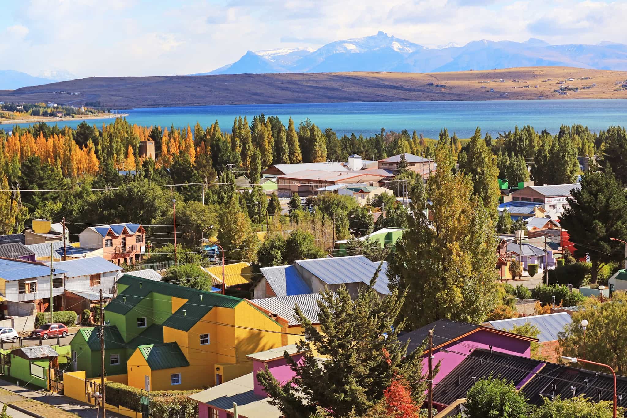 View over El Calafate and Lago Argentino with the Andes in the background