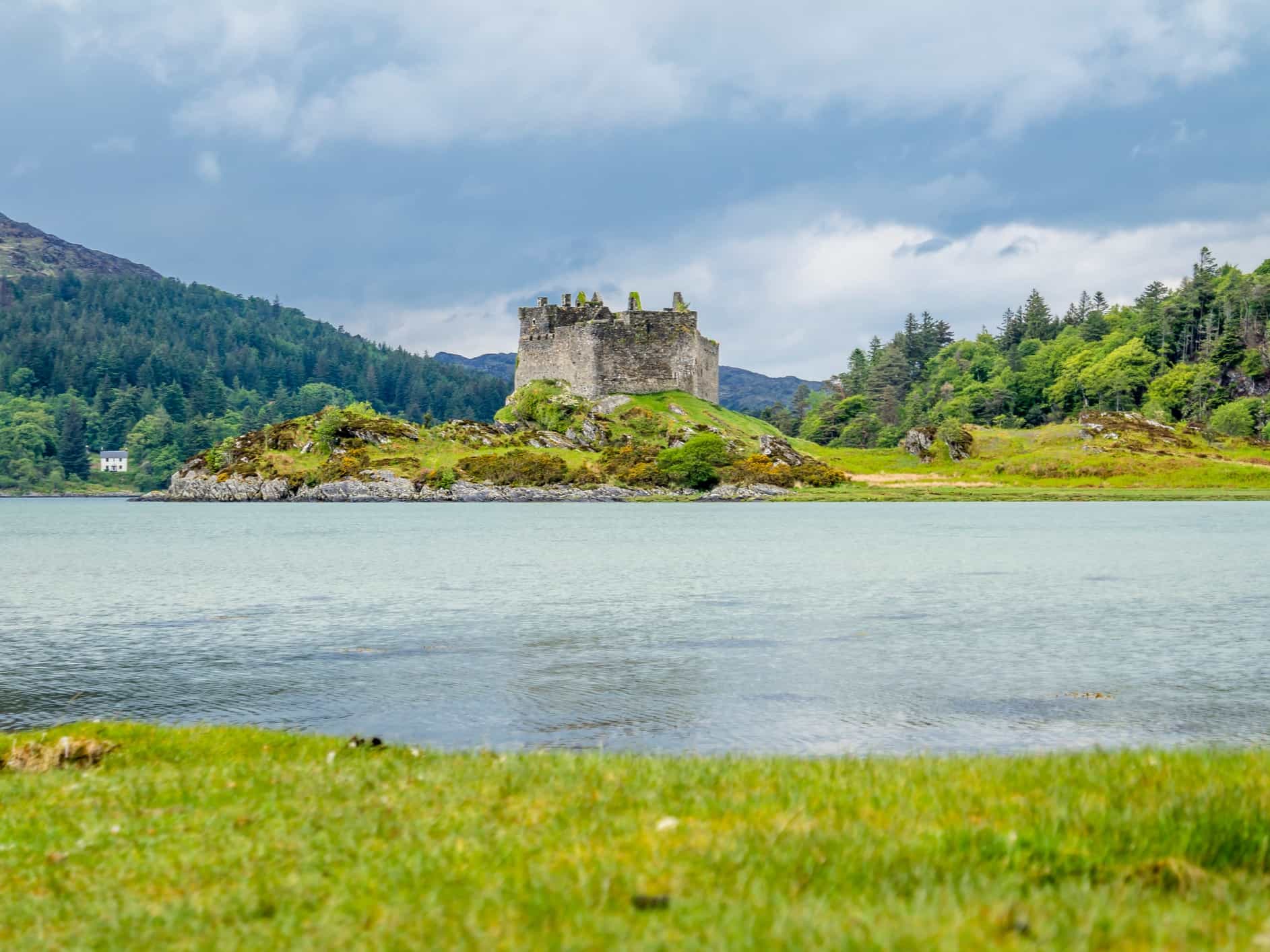 Castle Tioram, a ruined castle on a tidal island in Loch Moidart, Scotland