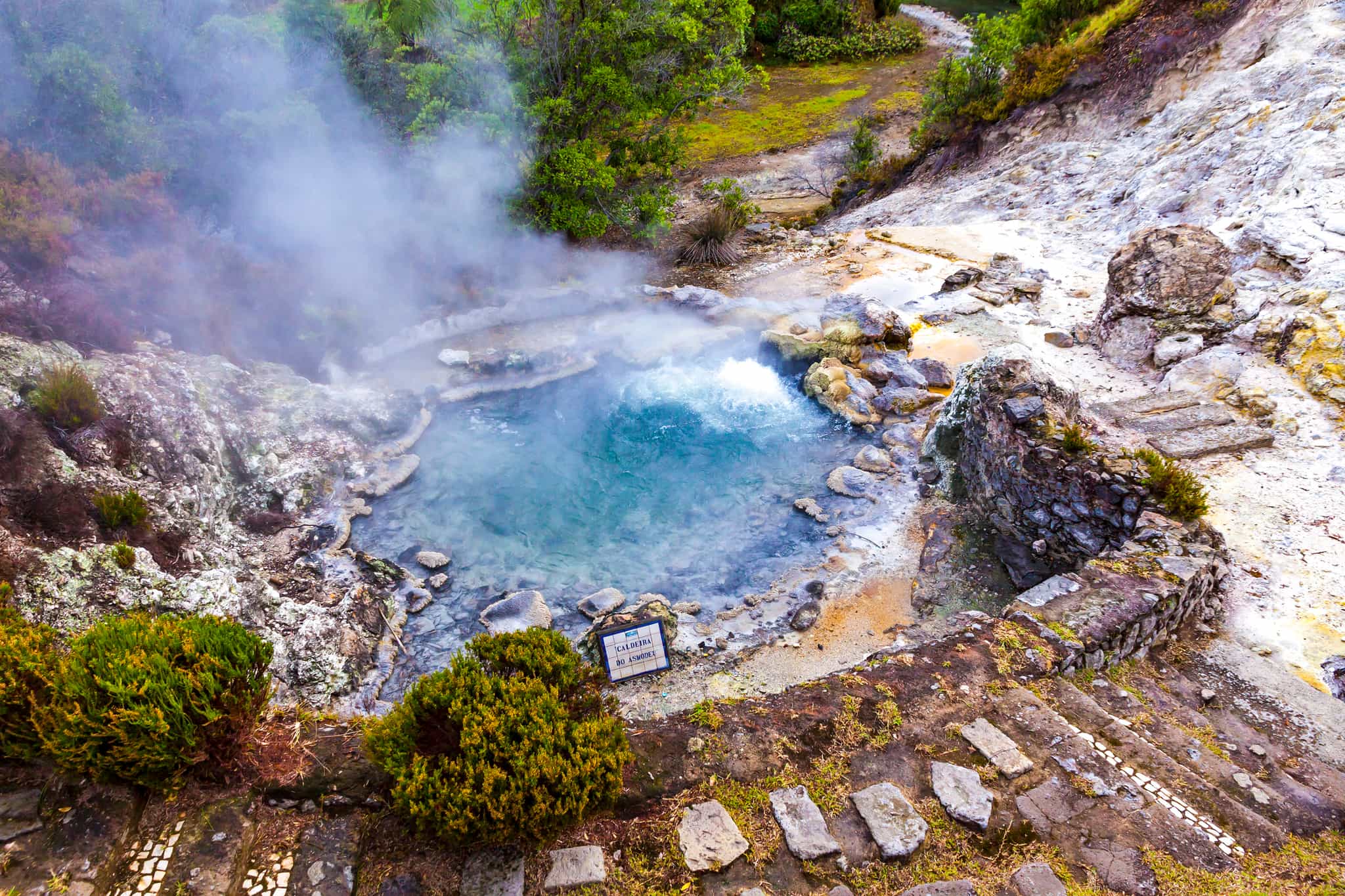 Thermal hot springs in Furnas, Sao Miguel Island, Azores.