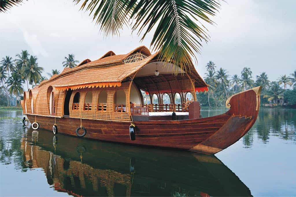 Houseboat on the backwaters of Kerala in India.