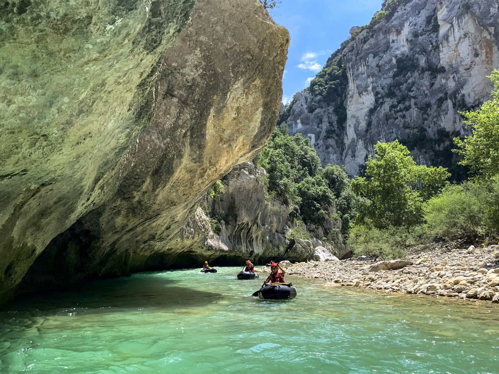 Packrafting in the Verdon Gorge, France.