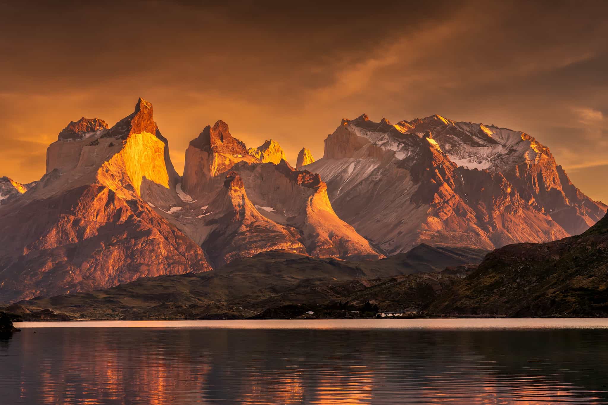 View of sunset over Torres del Paine