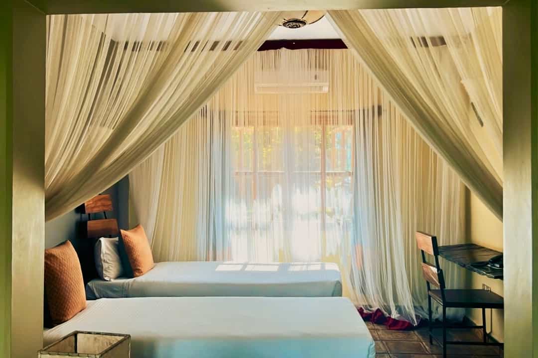 Inside a room at the Weru Weru River Lodge, Moshi, Tanzania.