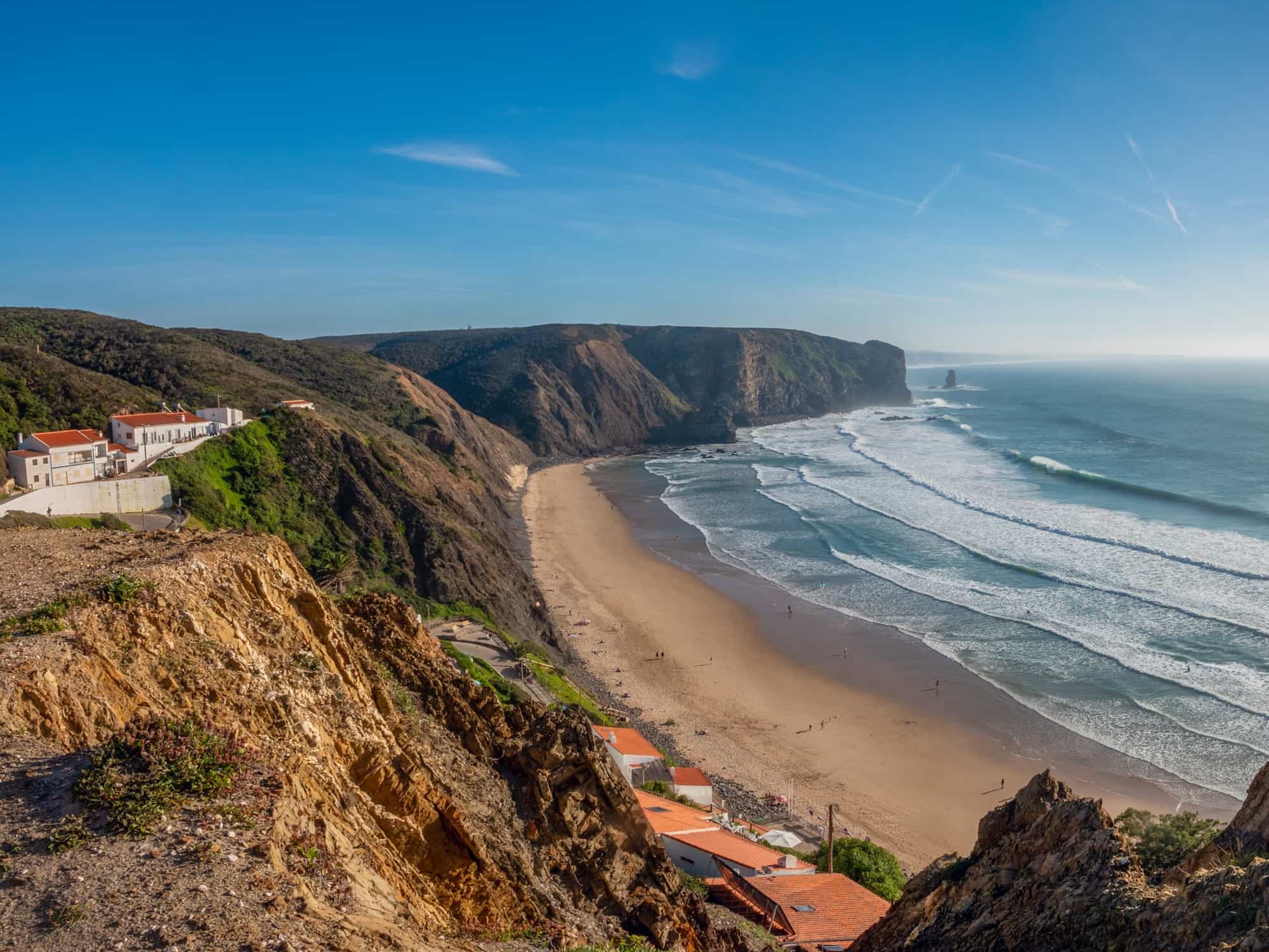 Aerial view of Arrifana beach in Portugal.