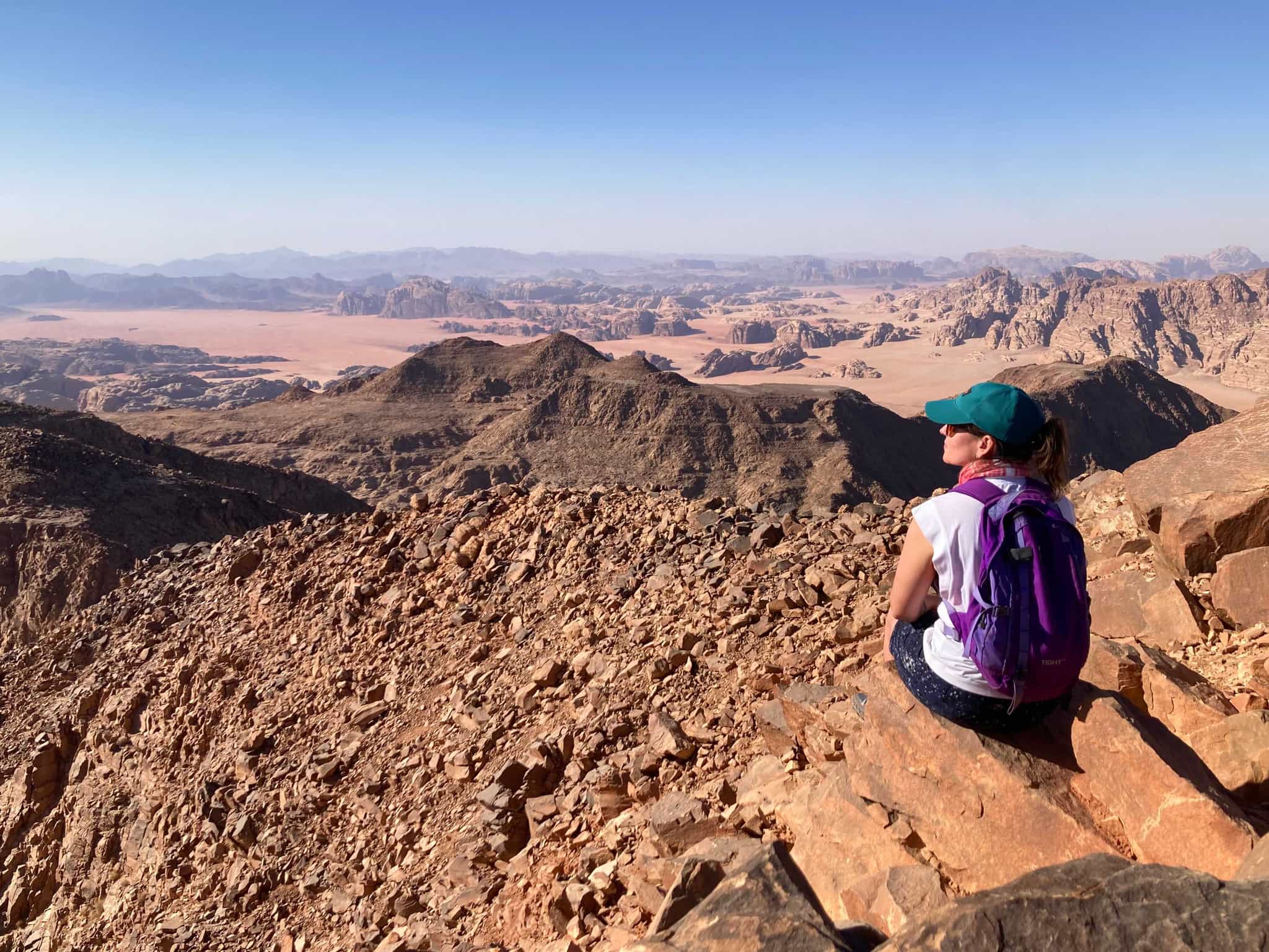 Hiker on Jabal Umm ad Dami, Wadi Rum, Jordan
