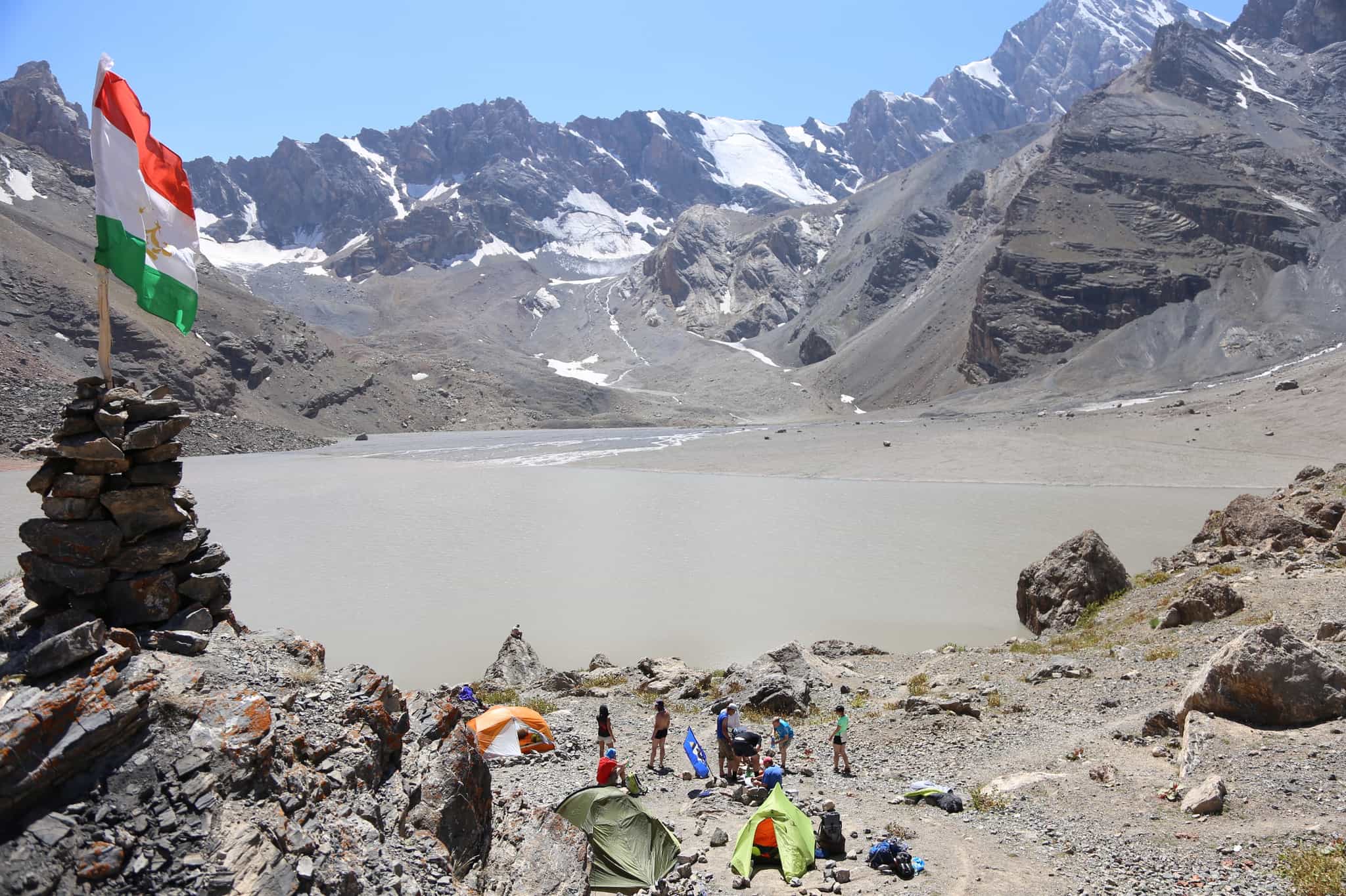 Camp set up by the lake in Tajikistan