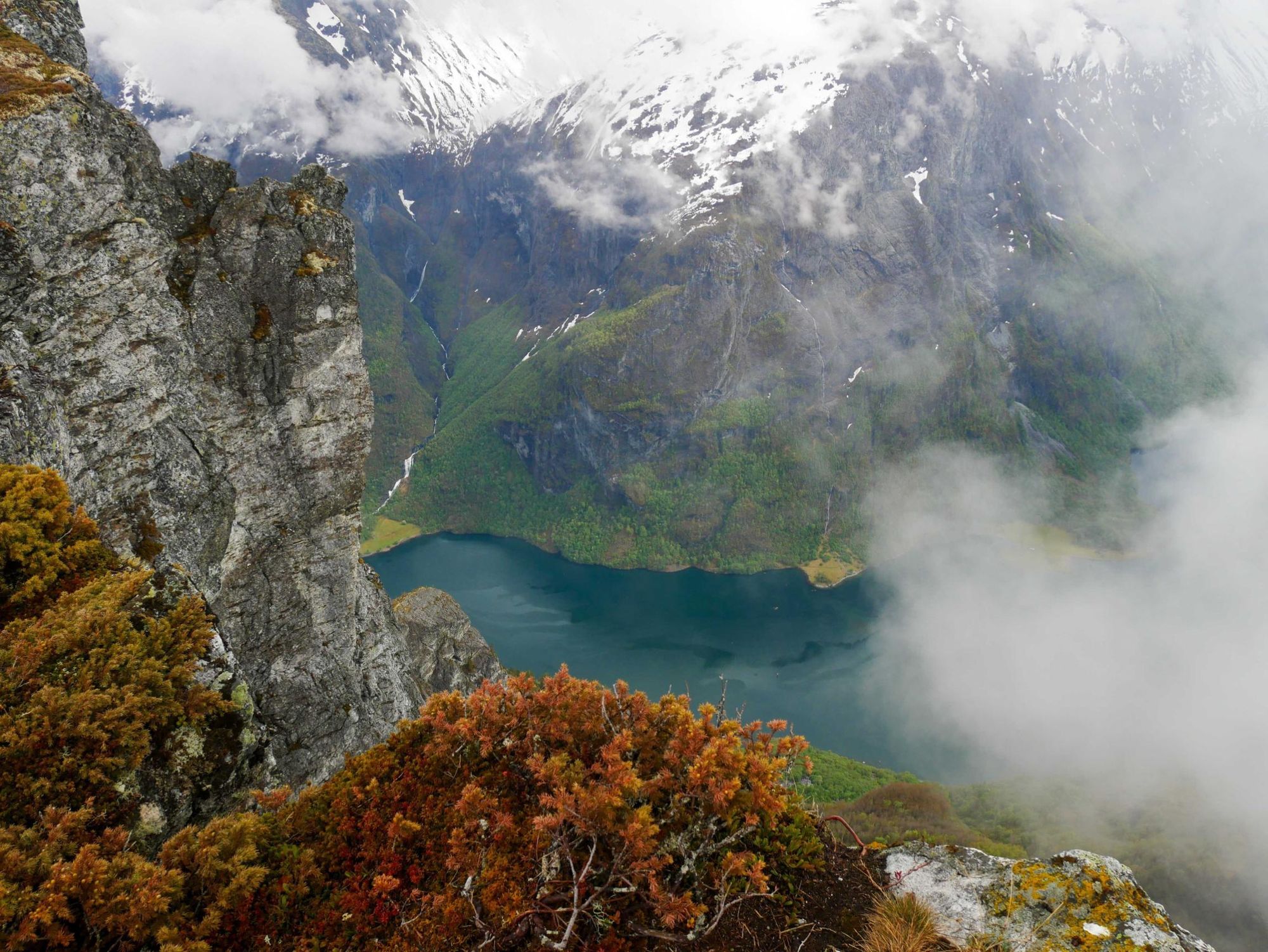 Views from the summit of Breiskrednosi, in the Norwegian fjords. Photo: Kirsty Holmes
