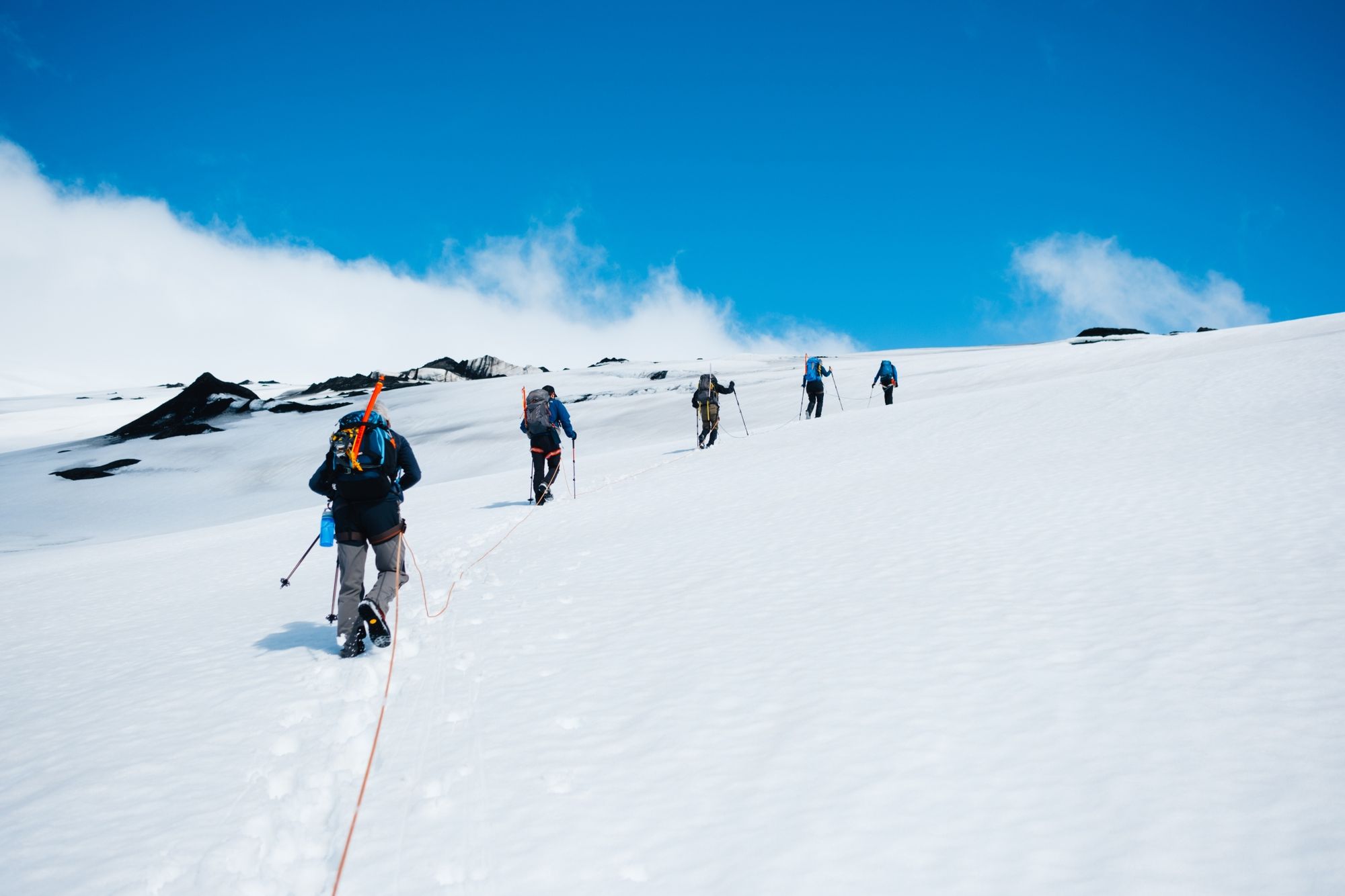 Hikers climbing Eyjafjallajökull, a glacier in Iceland. Photo: Tom Barker