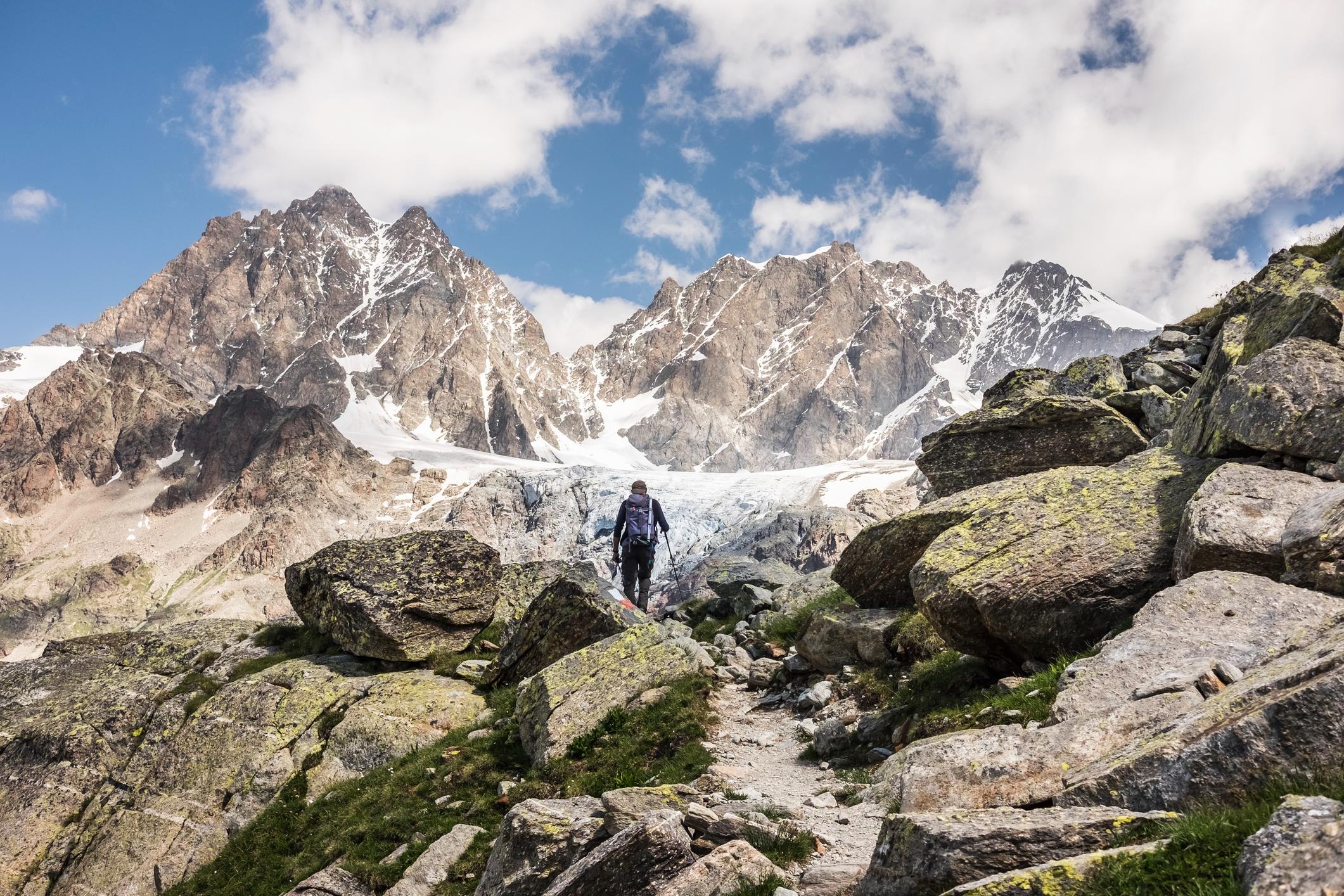 A hiker on the Tour del Monte Rosa trail. Photo: Getty.