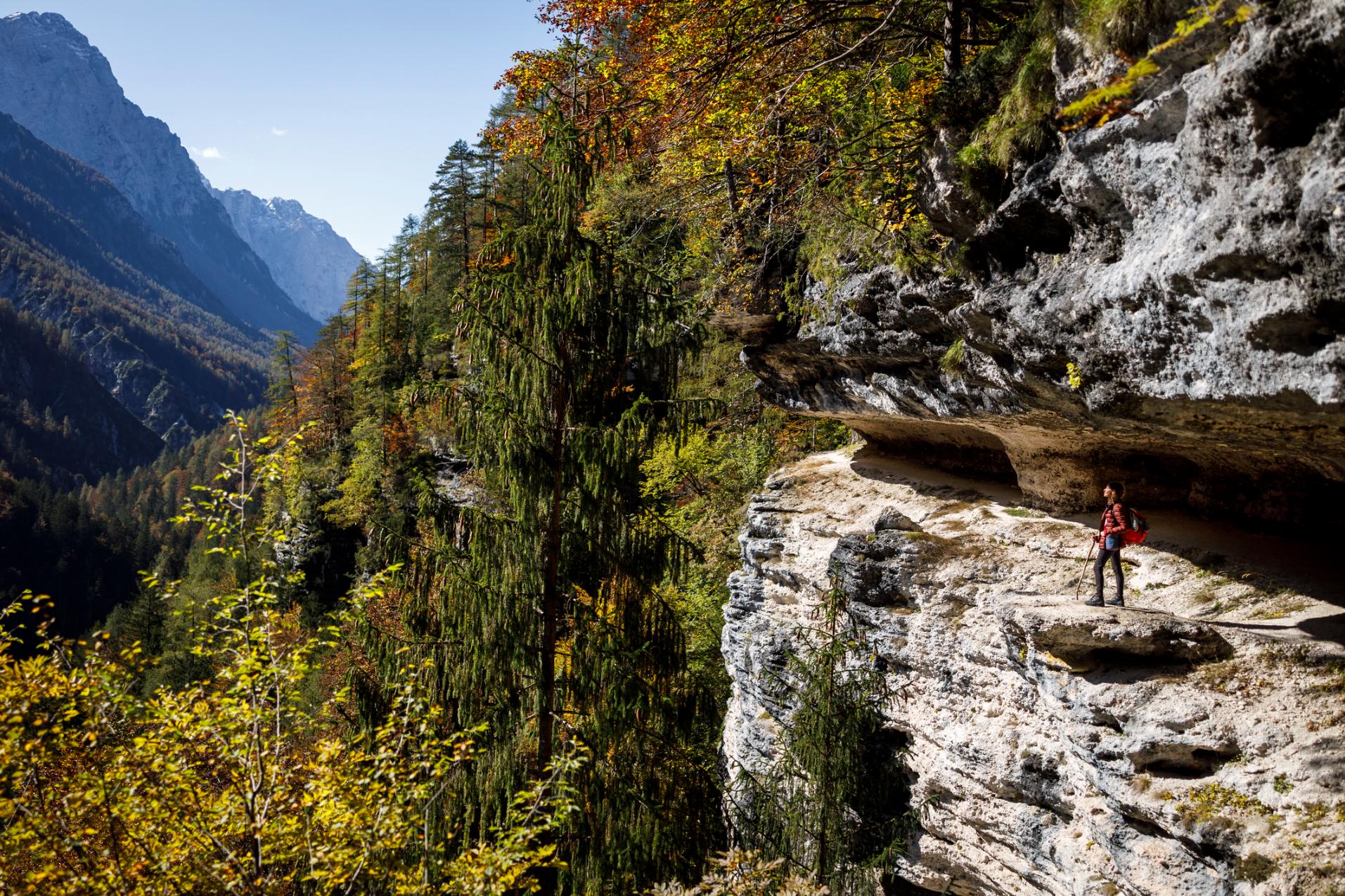 A hiker in the Vrata Valley of Slovenia's Julian Alps. Photo: Getty.