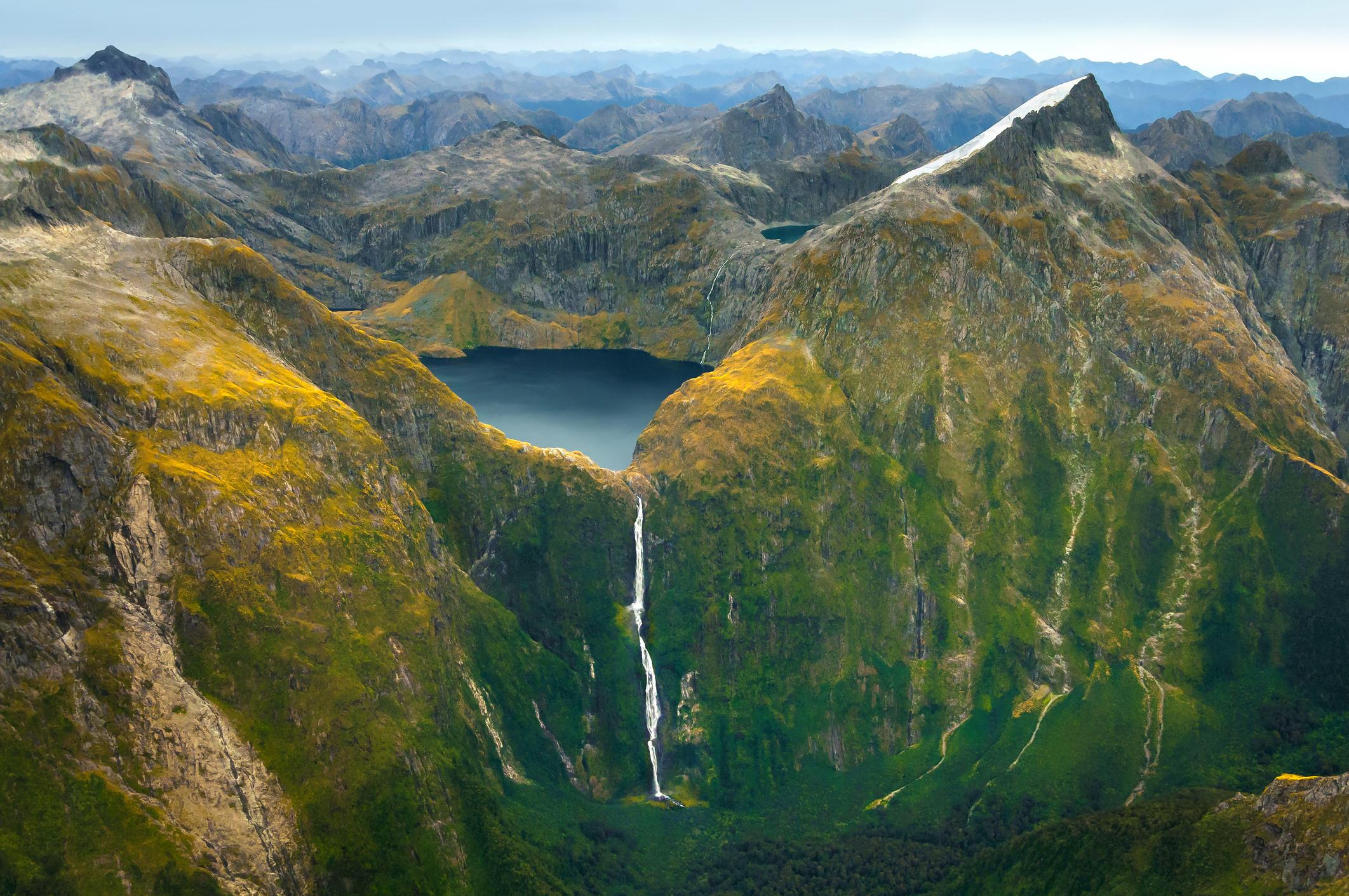 Aerial view of the breathtaking Fjordland region on the South Island. Photo: Getty.
