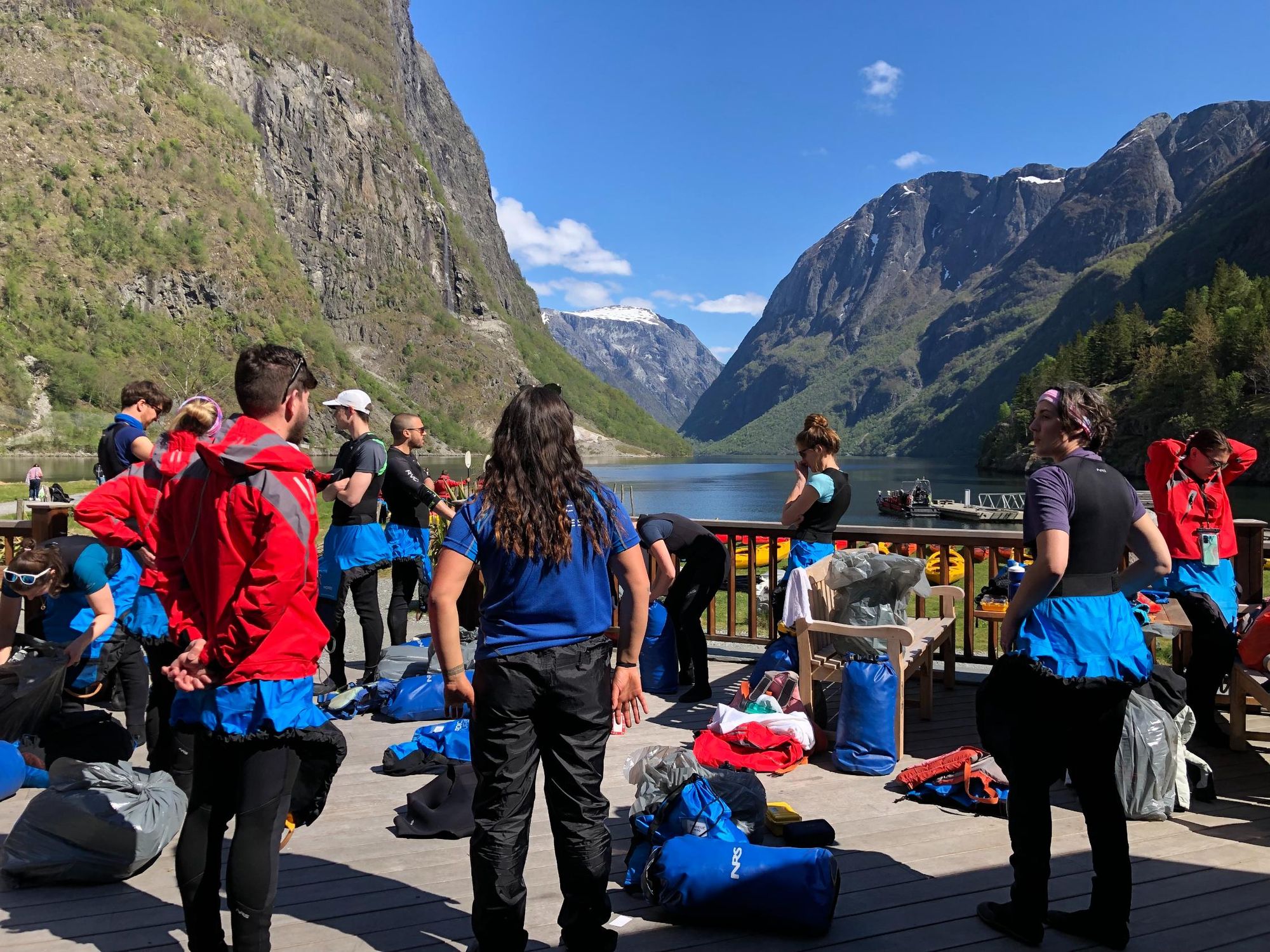 Getting ready to go kayaking in the Norwegian fjords.