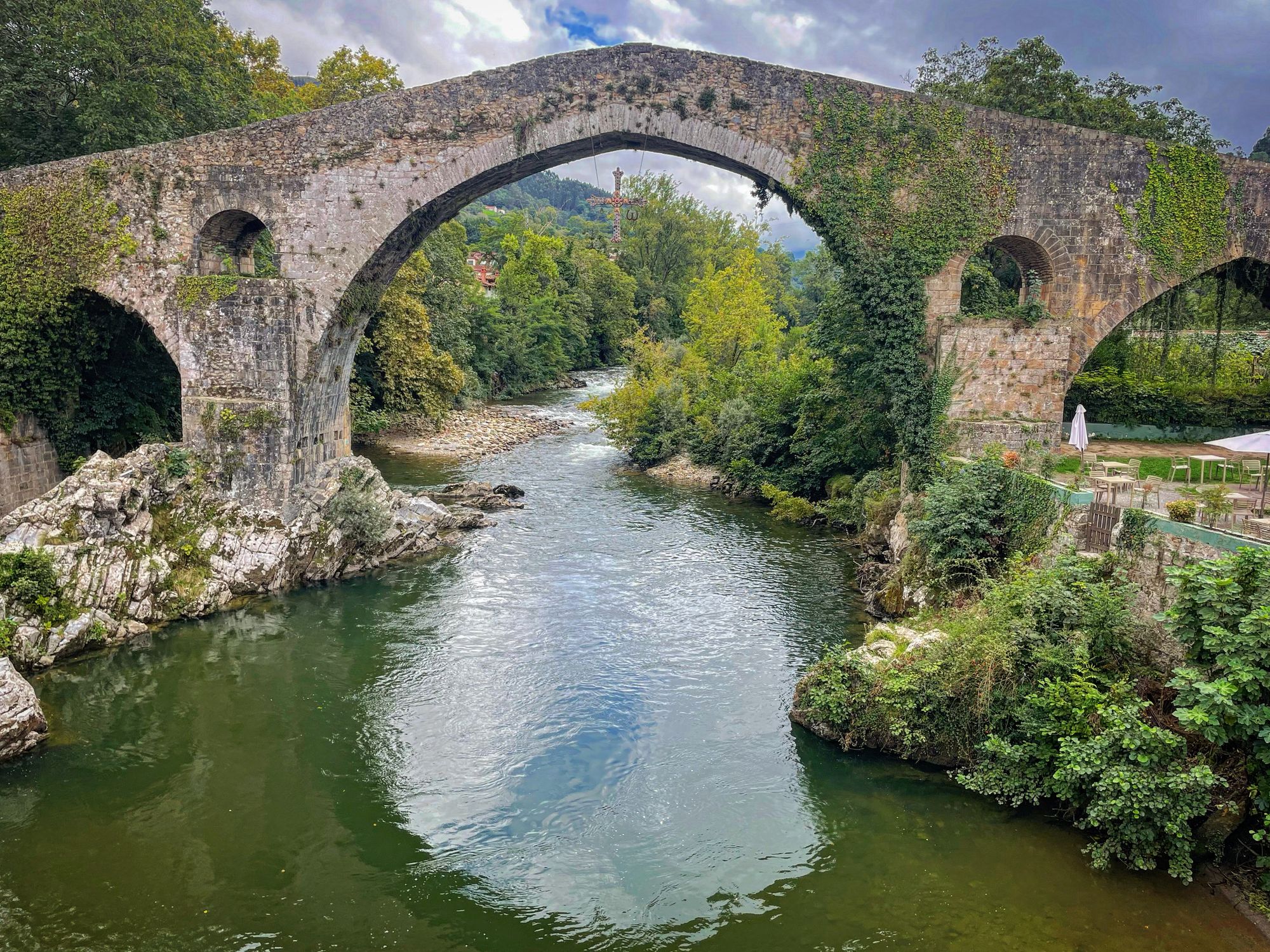 Ancient Roman stone bridge in Cangas de Onis, Spain