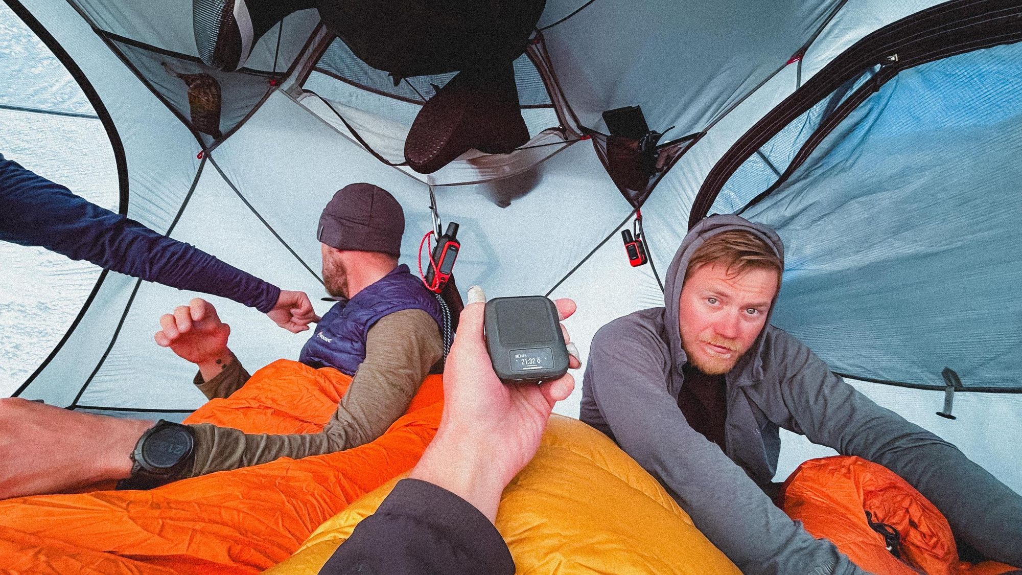 In the tent on Denali, waiting for the right moment to ascend. Photo: Aaron Rolph